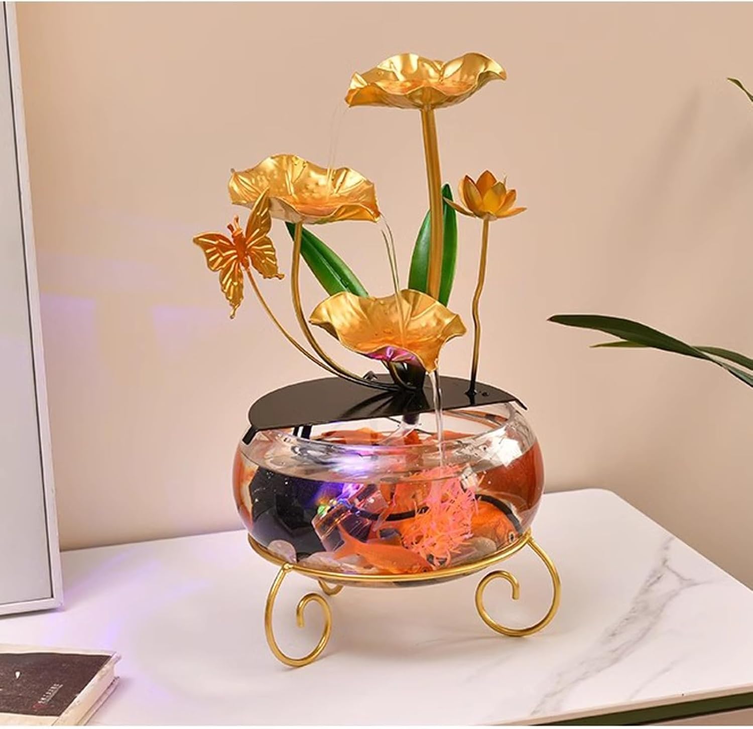 Indoor Fountain Home Small Fish Tank Water Flow Decoration, Living Room TV Cabinet Circulation Decoration, Fountain Office Desktop Decoration Tabletop cor (A)