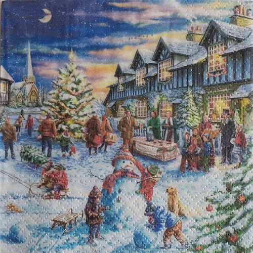 Miniatura 10 de AM Decor - 20 servilletas de papel de Navidad para almuerzo, decoración para cenas, fiestas, 13 x 13 pulgadas (desplegada), corona de Pascua