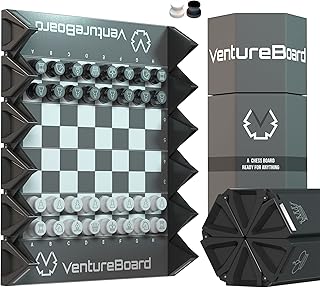 VENTUREBOARD 6 Inches Magnetic Unique Chess Set Board Game - 2 Extra Queens - Folding Board, Best Portable Travel Chess Board Sets Game Pieces - Beginner Chess Set - Black/Grey