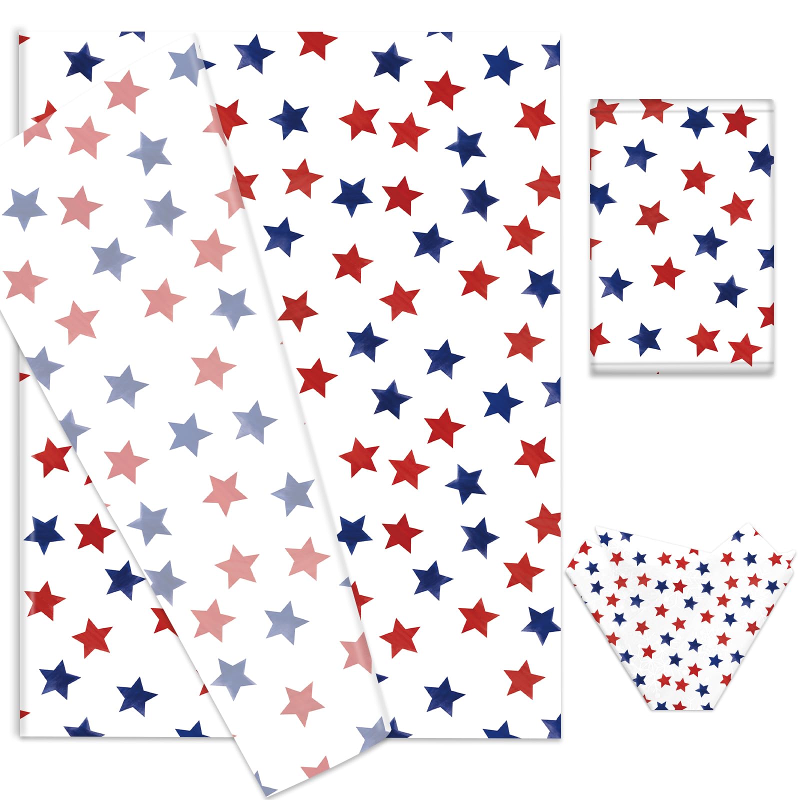 JarThenaAMCS 100 Sheets Patriotic Tissue Paper Red Blue Star Gift Wrapping Paper Bulk 4th of July DIY Art Craft Paper for Independence Day Supplies,