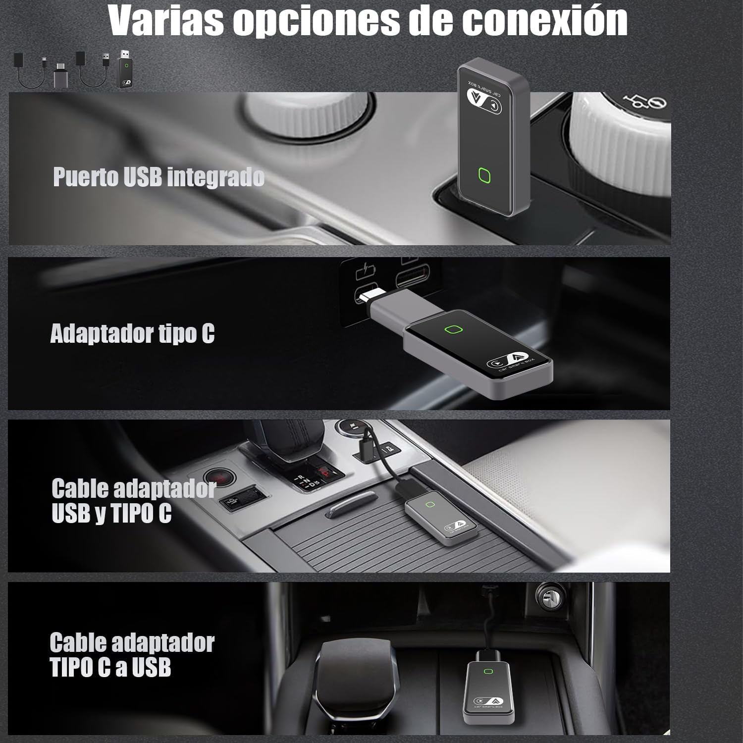 2026 Carplay Inalambrico iOS y Android Auto Inalambrico, Adaptador inalámbrico 2 en 1convierte con Cable a inalámbrico, Plug & Play con actualización en línea, para iOS 10+ & Android 12+