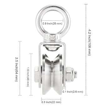 PINGEUI 2 Pack V Type Swivel Pulley, 304 Stainless Steel Duplex Bearing Super-Silent Detachable 360 Degree Rotation Heavy Duty Traction Wheel, 441 lbs Capacity