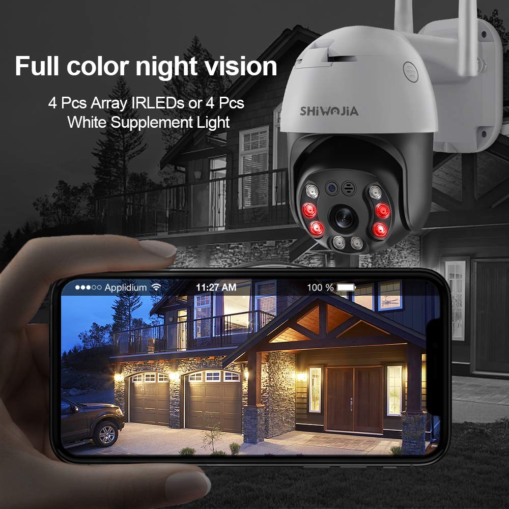 SHIWOJIA Camera Solaire Exterieur WiFi sans Fil, 2K 3MP Caméra IP PTZ