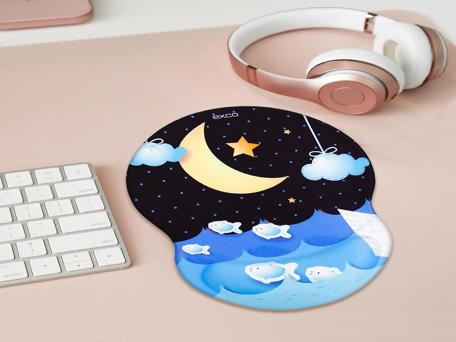excovip Blue Moon Mouse pad and Keyboard with Wrist Support Cool Funny one Piece Gamer 3D Christmas Company The Office Lap pc Magic Thick Desktop mat Laptop Size Clear Gel alfombrilla de ratón 3519