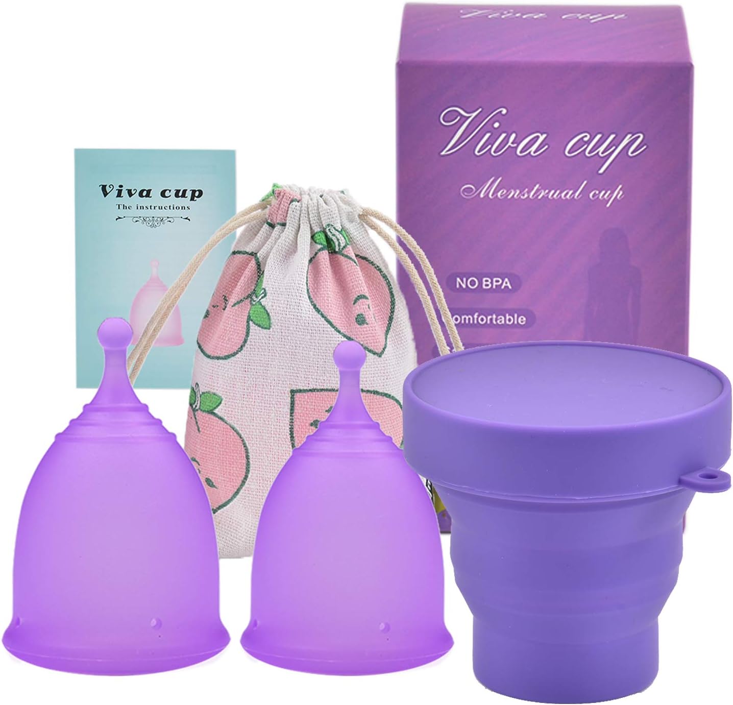 Menstrual Cup - Feminine Period Reusable Menstrual Cup Set of 1 Small 1Large Size - Soft Flexible Medical-Grade Silicone - w/Collapsible Sterilizing Foldable Sterilizer,Alternative to Tampons and Pads