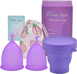 Menstrual Cup - Feminine Period Reusable Menstrual Cup Set of 1 Small 1Large Size - Soft Flexible Medical-Grade Silicone - w/Collapsible Sterilizing Foldable Sterilizer,Alternative to Tampons and Pads