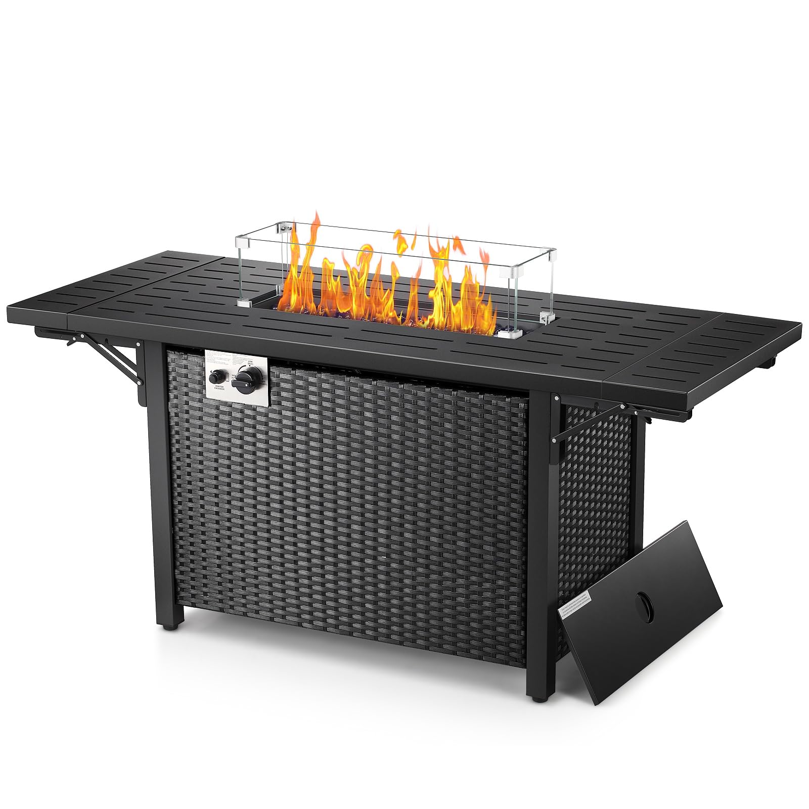 ZAFRO Propane Fire Pit, 55" Fire Pit Table with Lid, 50000BTU, for 20Lbs Tank, Warm& Comfortable& Reliable Fire Pit Table for Garden, Balcony, Black