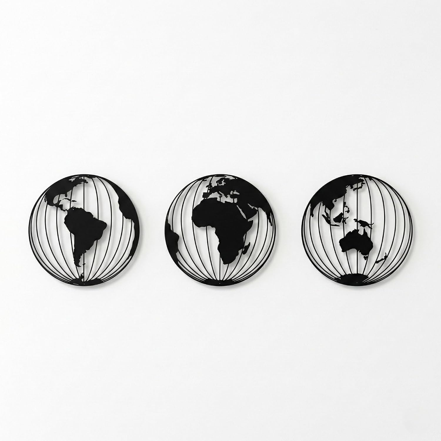 DEKADRON Metal World Map Wall Art, Metal World Map Three Globes, Round Metal World Map Wall Art, Metal Wall Decor, Metal Sign, Wall Hangings (15 Inch)