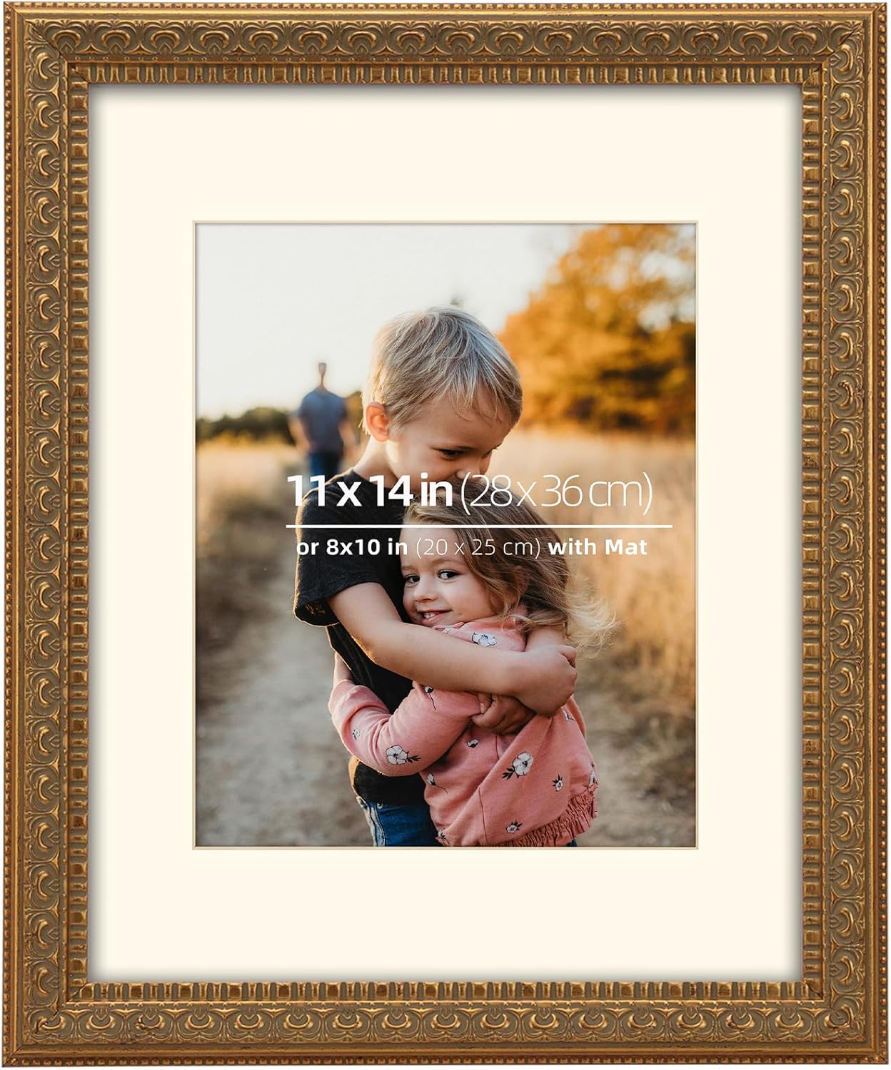 12x16 inches Antique Gold Ornate Picture Frame, With Mat for 9x12 inches photos, Plexi glass Protection, 2 Pack