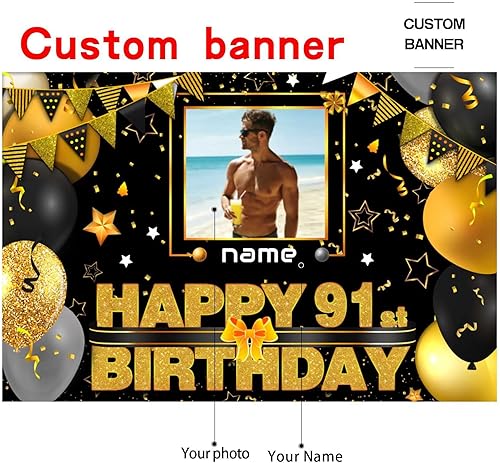 Vista 31 de Cartel personalizado de decoración de cumpleaños 91 con temática de castillo y princesa, pancarta de tela personalizada para suministros de fiesta