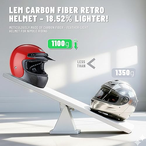 Miniatura 6 de Casco de motocicleta retro LEM de fibra de carbono, casco integral DOT para hombres, modelos Harley, crucero, casco de motocicleta vintage, visera