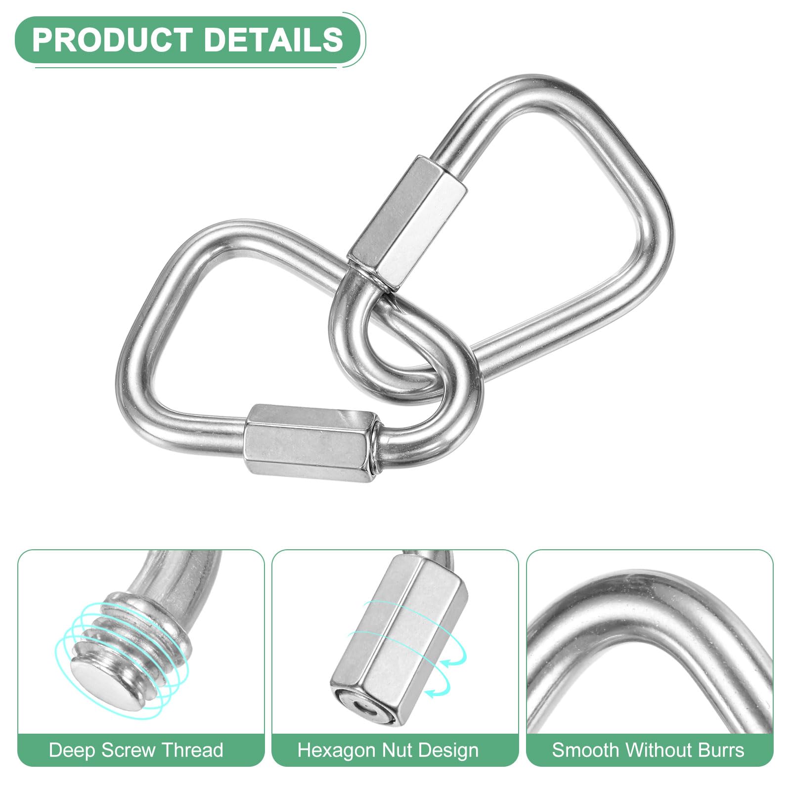 M METERXITY Conectores rápidos de eslabones de cadena, eslabones de cadena de reparación de bloqueo de acero inoxidable para columpio, camping, senderismo, mochila