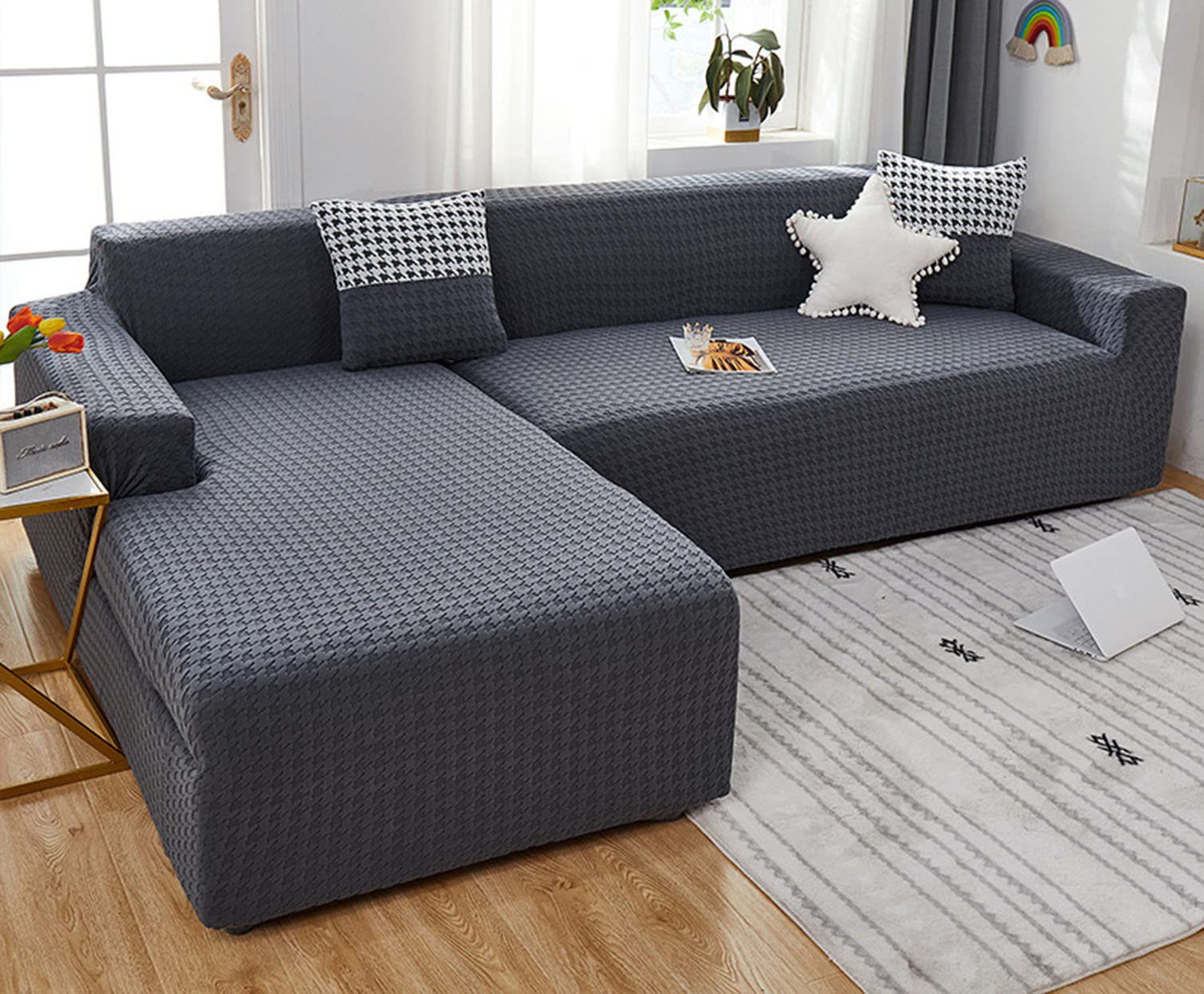 Housse de canapé en L extensible pour masquer l'usure et les taches