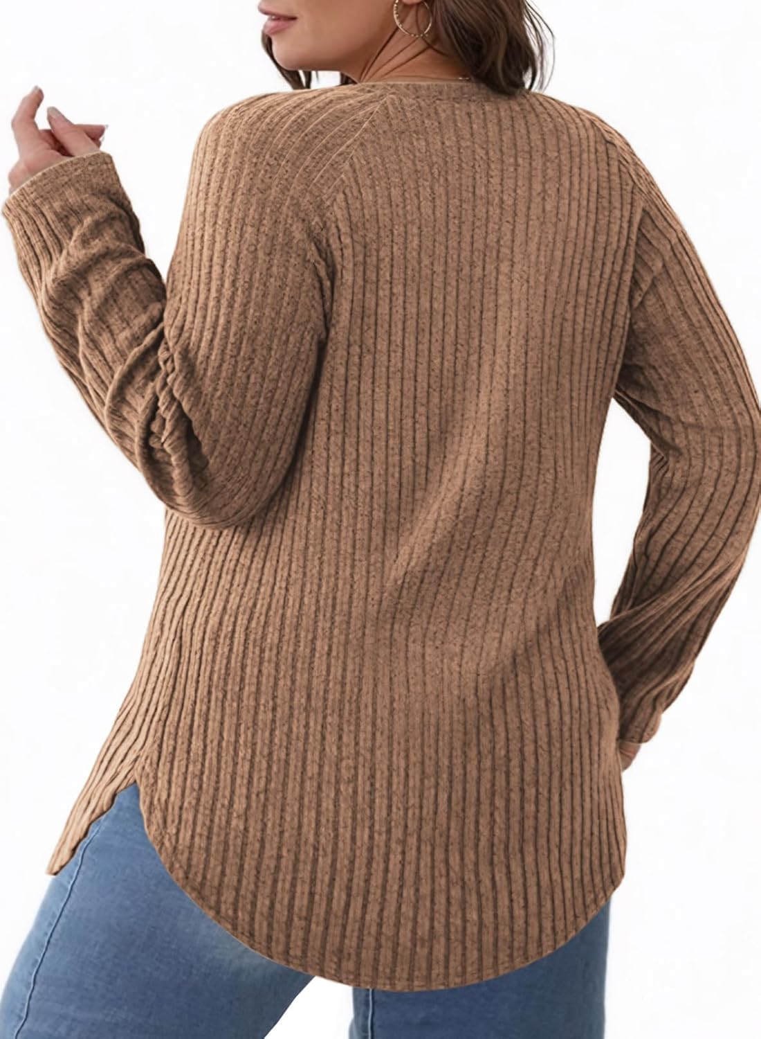 Eytino Plus Size Tops for Women Fall Soft Solid Crewneck Long Sleeve Knitted Pullover Blouses Shirt(1X-5X) - Image 2