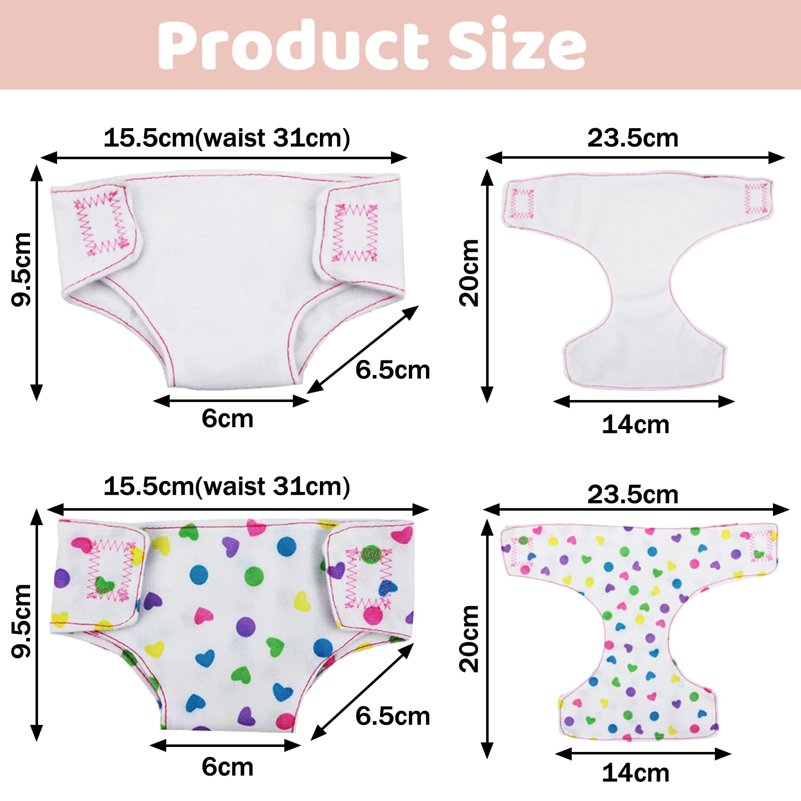 HTTDSLF 6 Pack Baby Doll Nappies, Baby Doll Accessories Diapers Set, Doll Clothes Accessories For 14-18 Inch Doll - Image 3