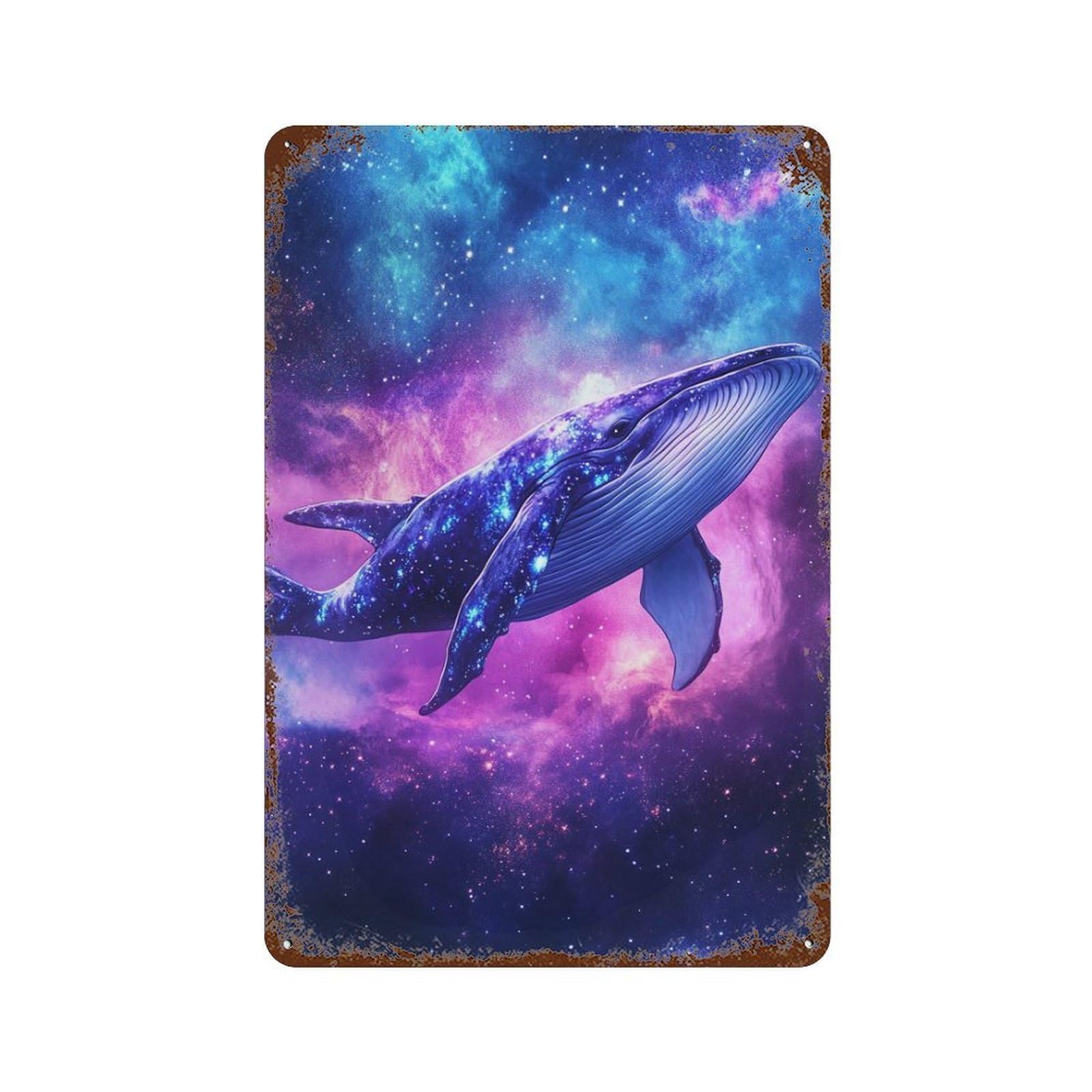 Whale Galaxy Art Print Decorative Tin Sign 11.8"x7.9", for Bistro, Counter And Cafe Decor, Novelty Wall Decor