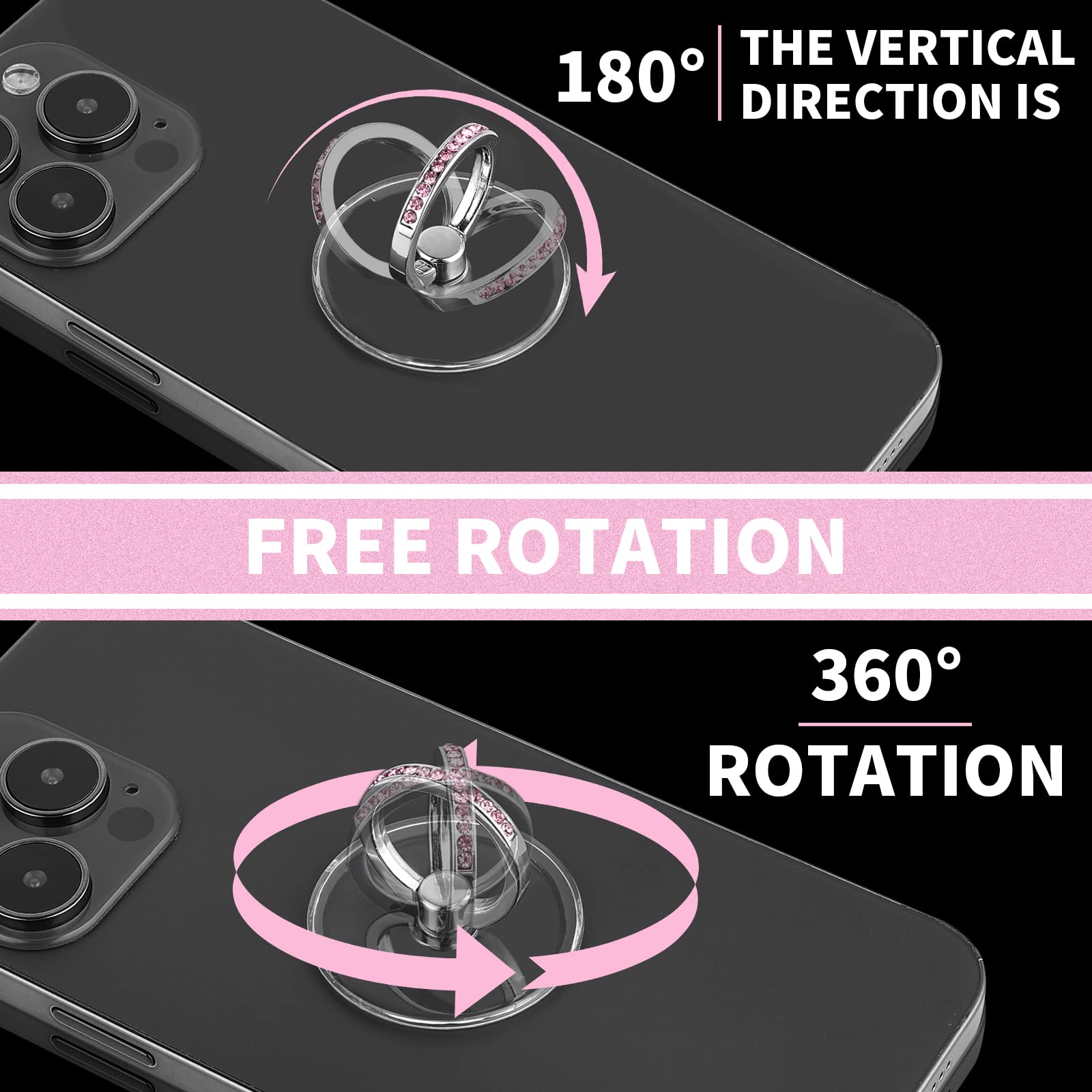 Anello Girevole 360&deg; Per Telefoni Universale Supporto Anello Da Dito Per Cellulare - Girevole 360&deg;, Design Fiore Fortunato, Argento, Adesivo Anello Portacellulare Sticky Pad