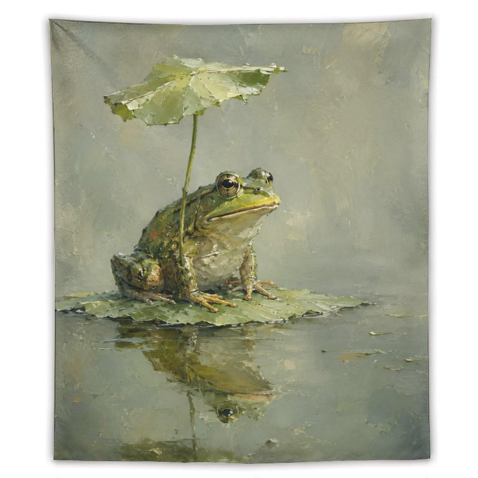 H3B8U2Y5 Frog Lotus Umbrella Wall Tapestry, Ukiyo-e Style, Leaf Shelter
