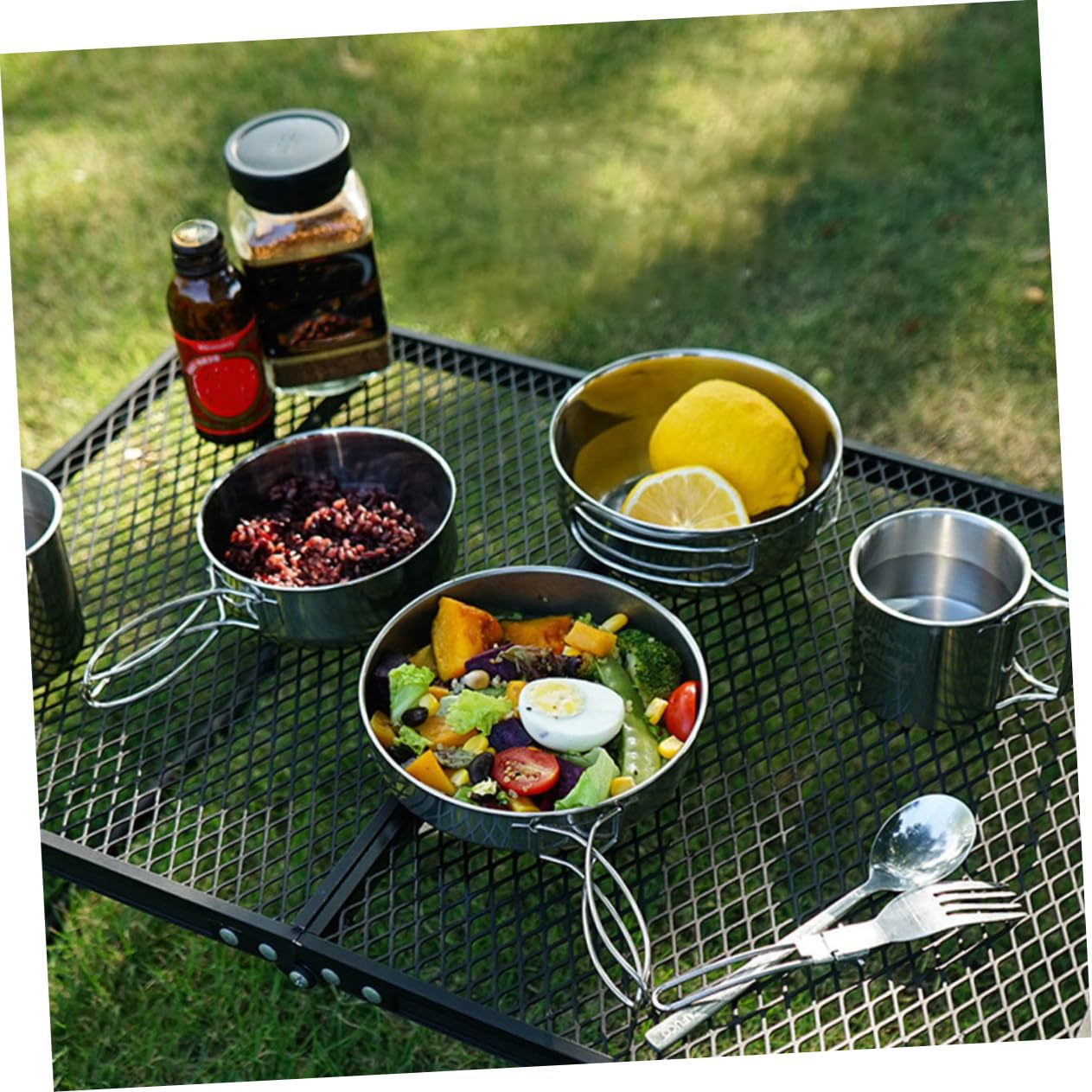 ibasenice Vaisselle de Camping Inoxydable 5 Pièces, Gamelle Scout INOX
