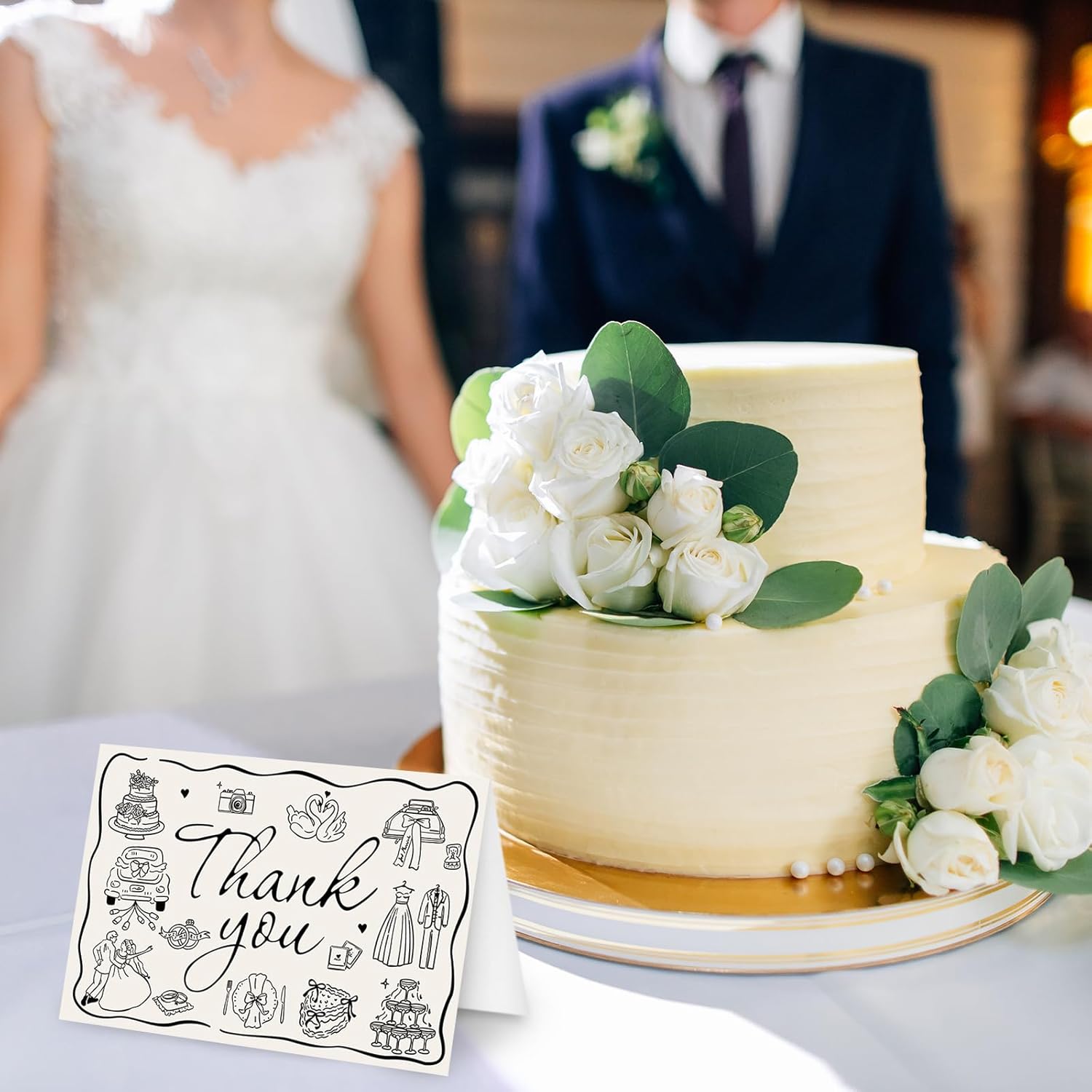 Whaline 24 Pack Wedding Thank You Cards Black Bride Groom Cake Greeting Cards Blank Note Card from The New Mr & Mrs with Envelope Sticker for Bridal Shower - Image 7