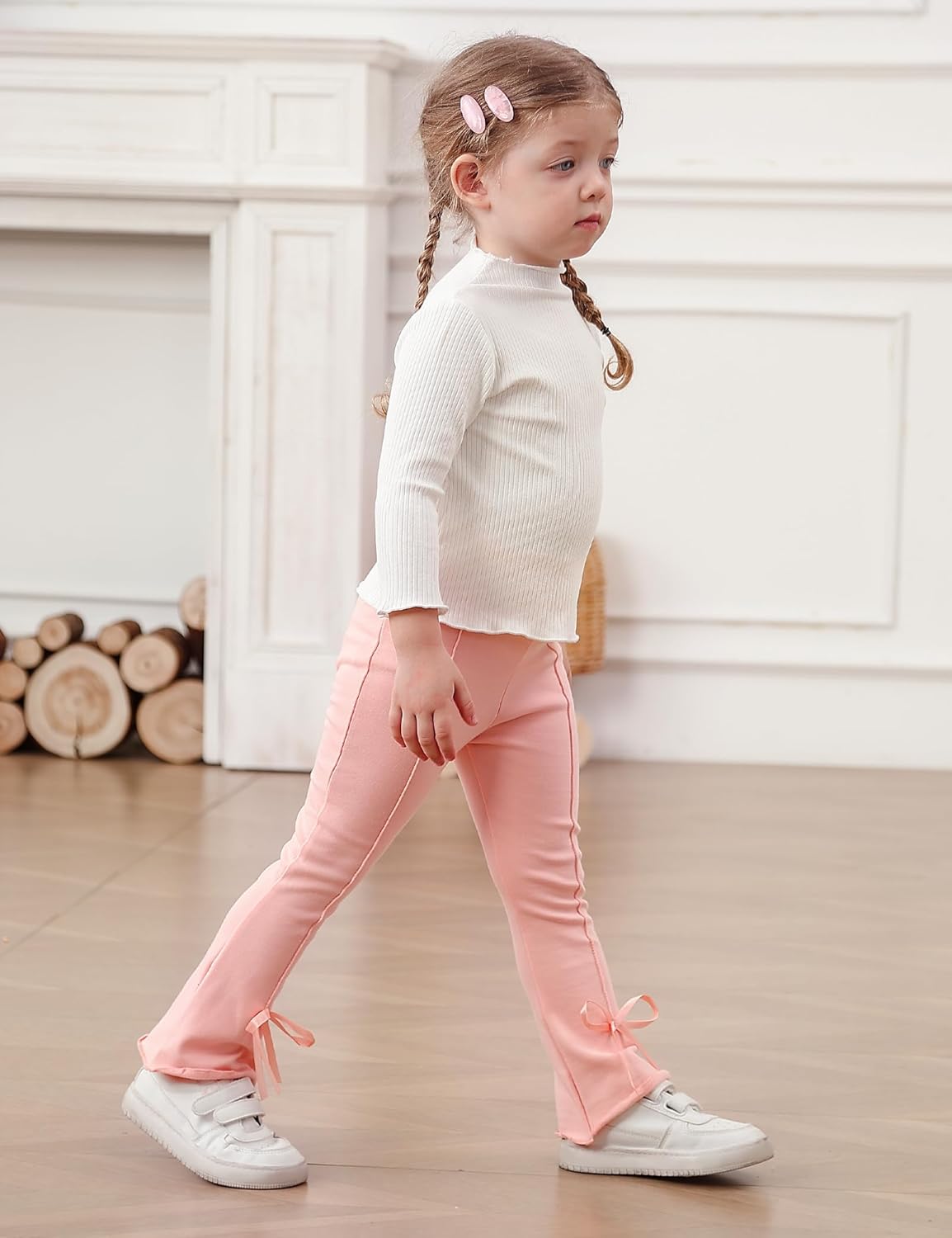 Toddler Girl Flare Pants Cotton Bell Bottoms 2 Pack Solid Girls Flare Leggings Elastic Waist Trousers - Image 2