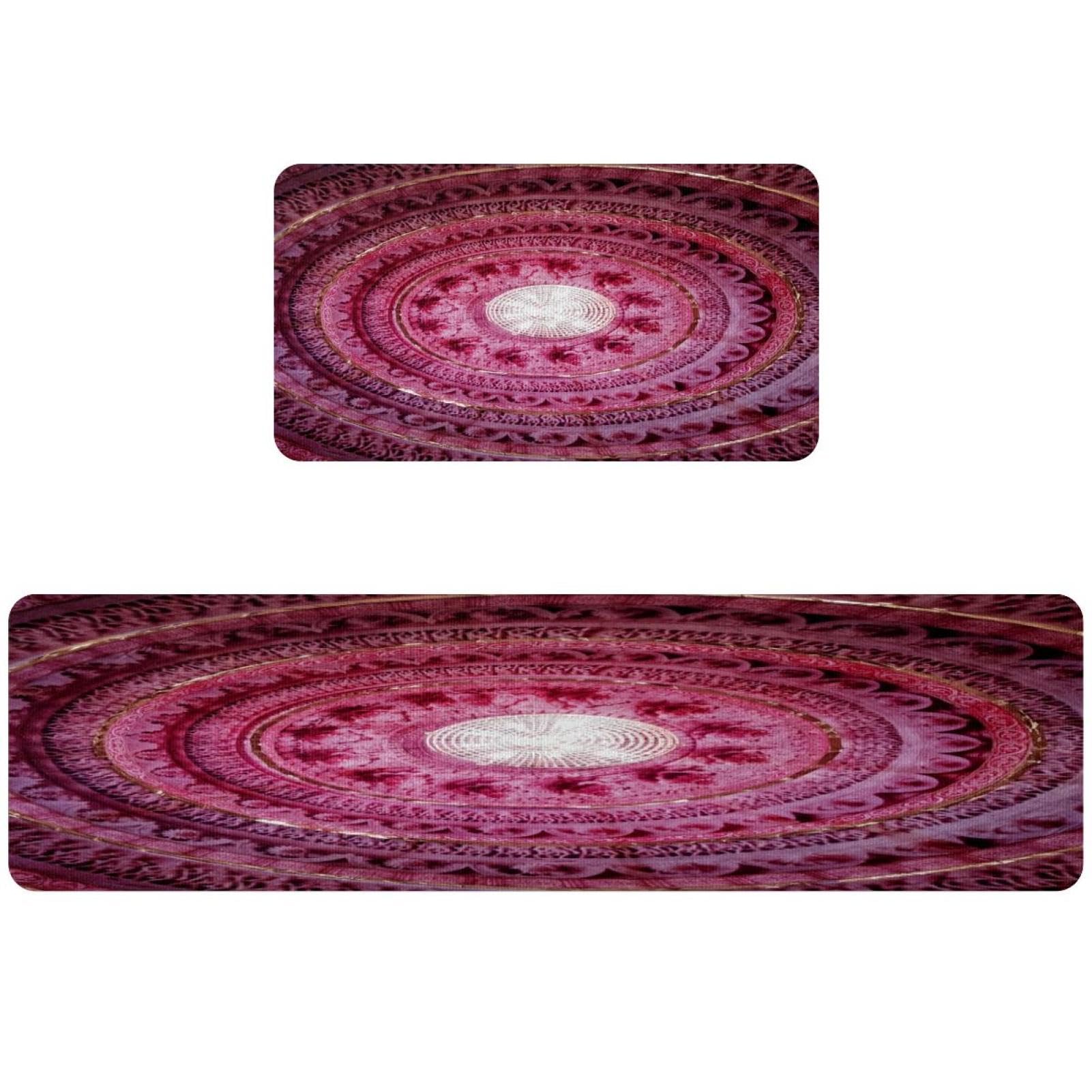 Tapis de cuisine en tissu lacé rose lot de 2 résistant pour sol glissant