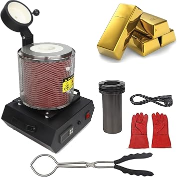 Metal Electric Smelting Furnace with Mesh Guard, 2000F Digital Melting Machine, Ingot Smelter Casting Kit for Refining Casting Gold Silver,Red-2kg