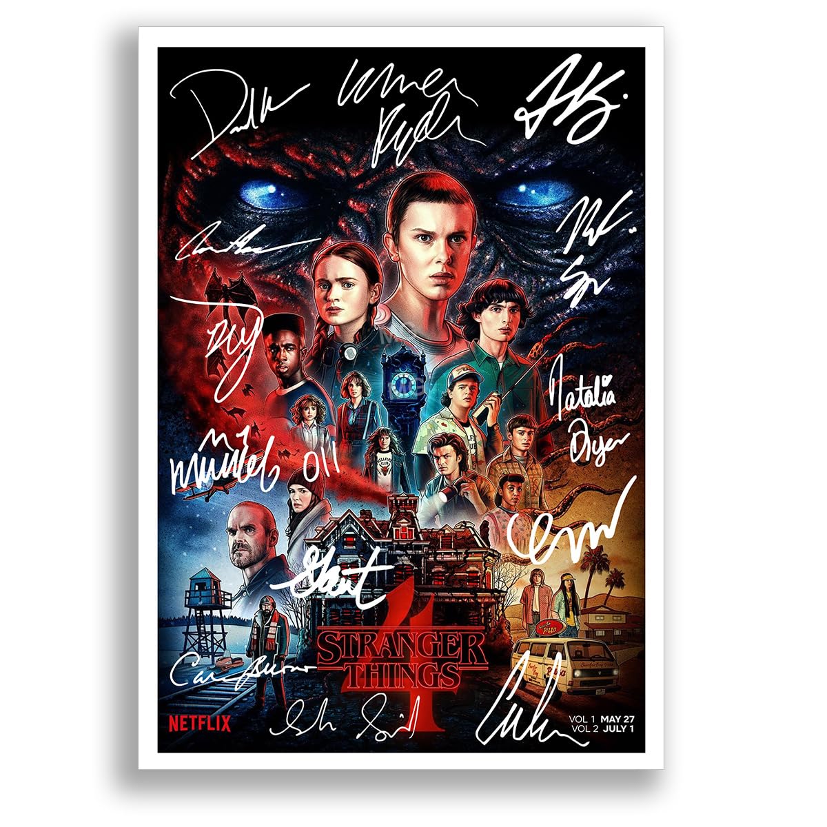 Mounted Gifts Trading Strange Hawkins Thing Cast Signed Autograph A4 Poster Photo Print Photograph Artwork Wall Art Picture TV Show Series Season Gift (Season4, A4 Poster Only)