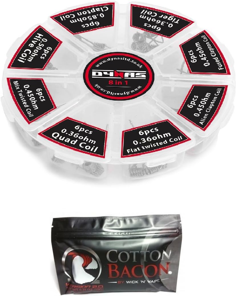 Dynas 48 Pre-made Coils Selection of 8 Styles Clapton, 6 of Each Style Coil Comes with Cotton Bacon V2 - Perfect for RDA, RBA, RDTA
