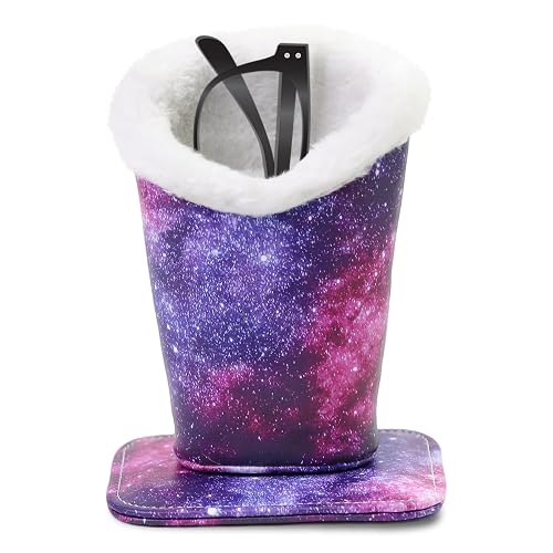Plush Lined Eyeglasses Holder, Cute Magnetic PU Leather Glasses Stand