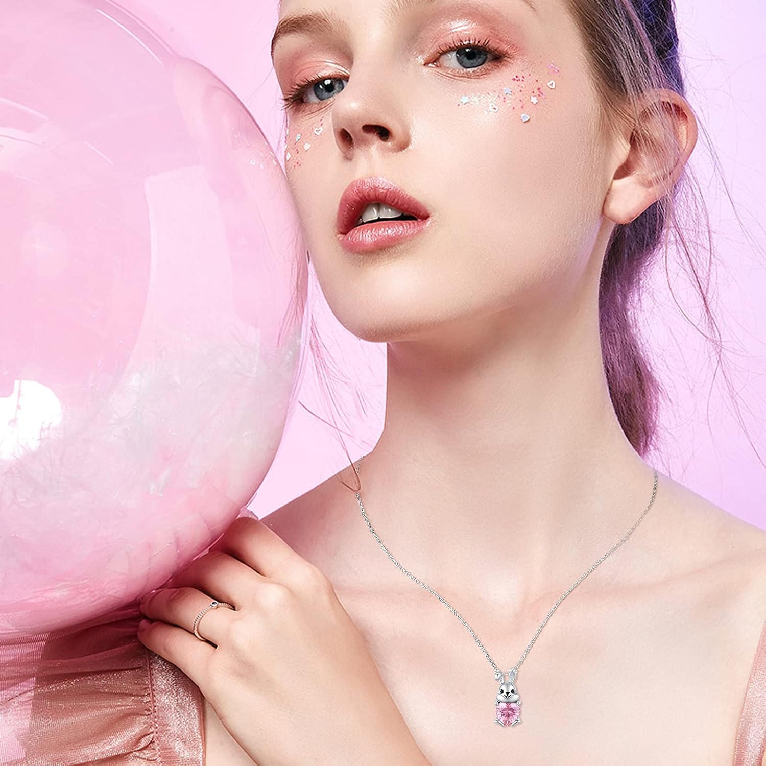 Bunny Necklace 925 Sterling Silver Easter Rabbit Pendant Necklace Animal Jewelry Gifts for Women Birthday