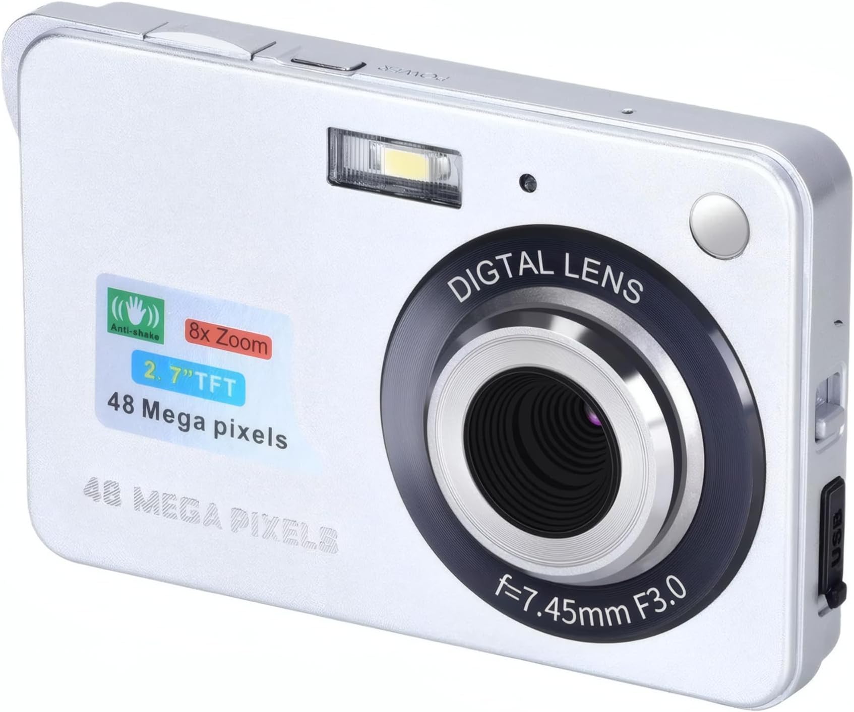 Bewinner 4K Digital Camera, 8X Digital Zoom 48MP Video Camera, Compact Vlogging Camera with 2.7in LCD Display, Video Camcorder For Photography Continuous (Silver)