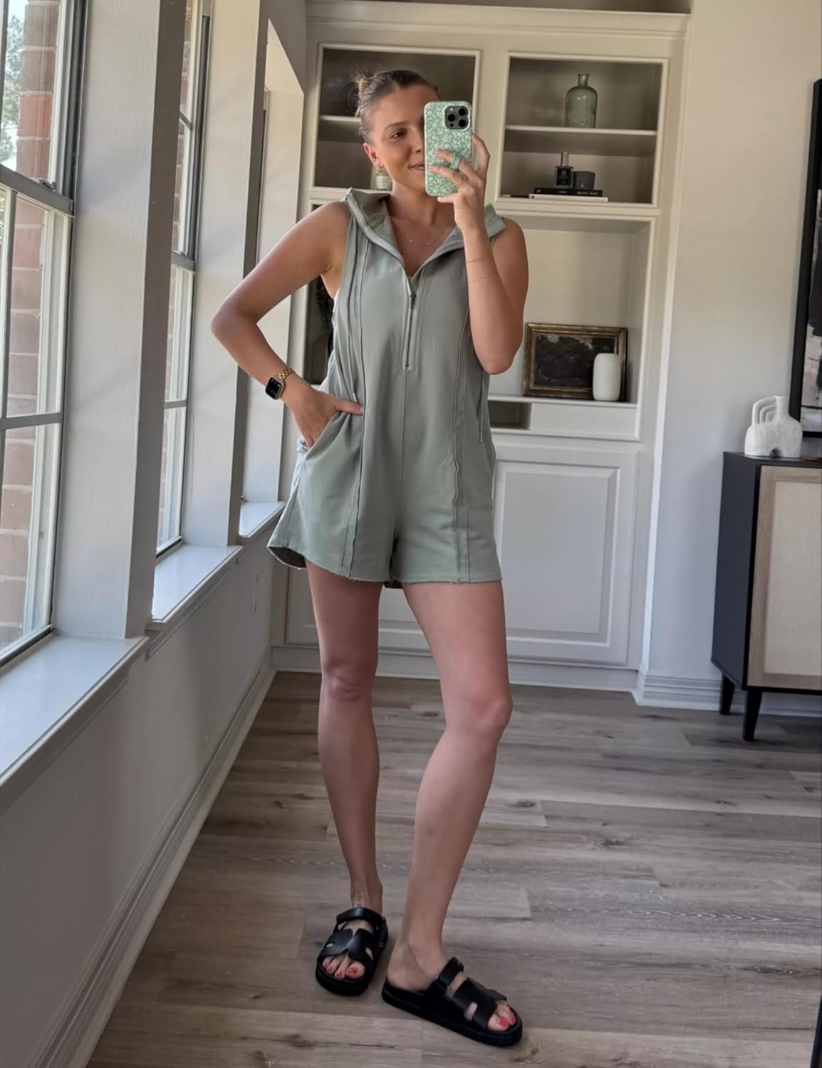 Rompers for Women Athletic Workout Hooded Romper Casual Zip-Front Neck Jumpsuits Overalls with Pockets - Image 8