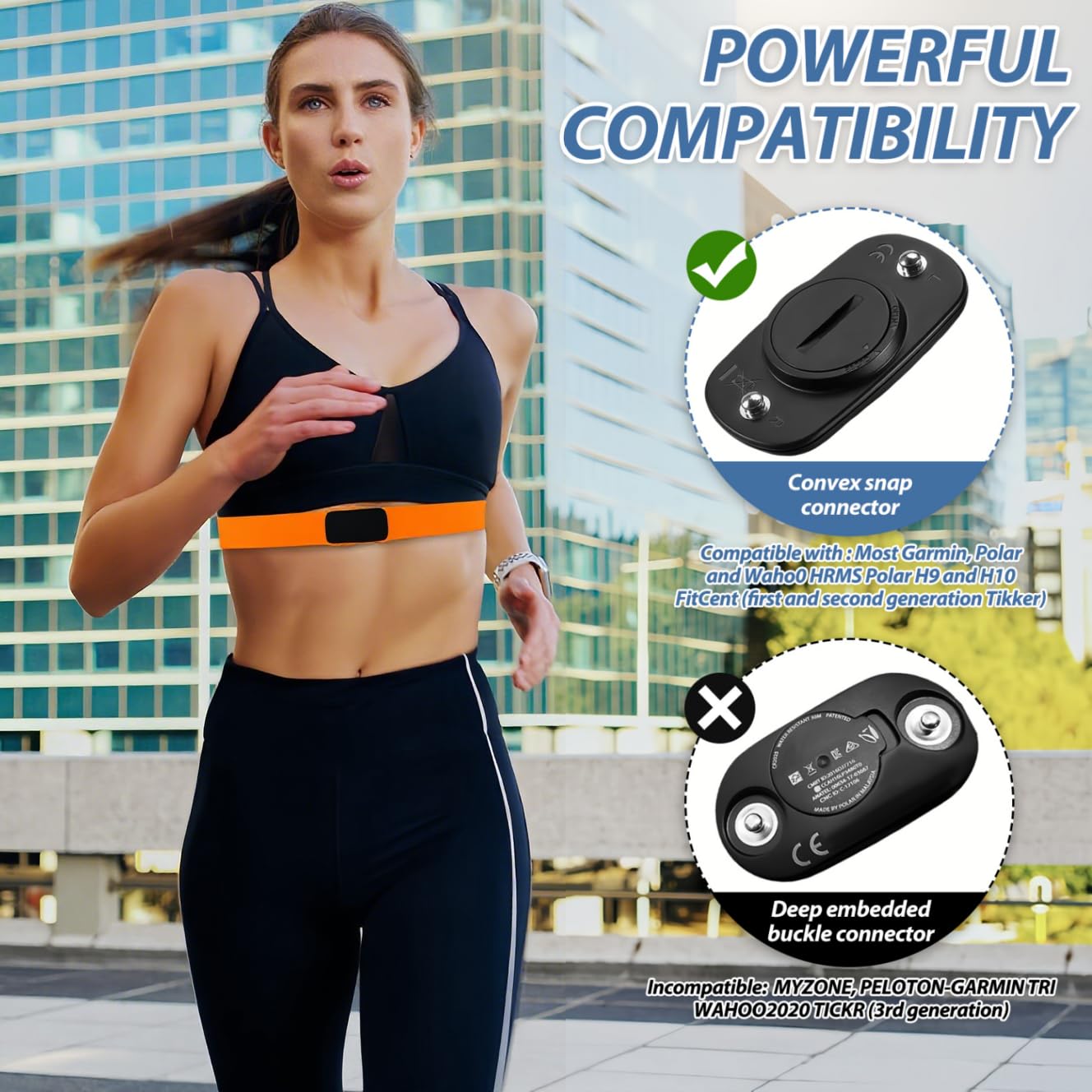 Fascia Cardio Toracica Regolabile 75-105 cm con Sensori Bluetooth ANT+ Compatibile con Polar H10 Wahoo Coospo Magene - Arancia Cintura Impermeabile per Corsa Ciclismo Allenamento Intenso
