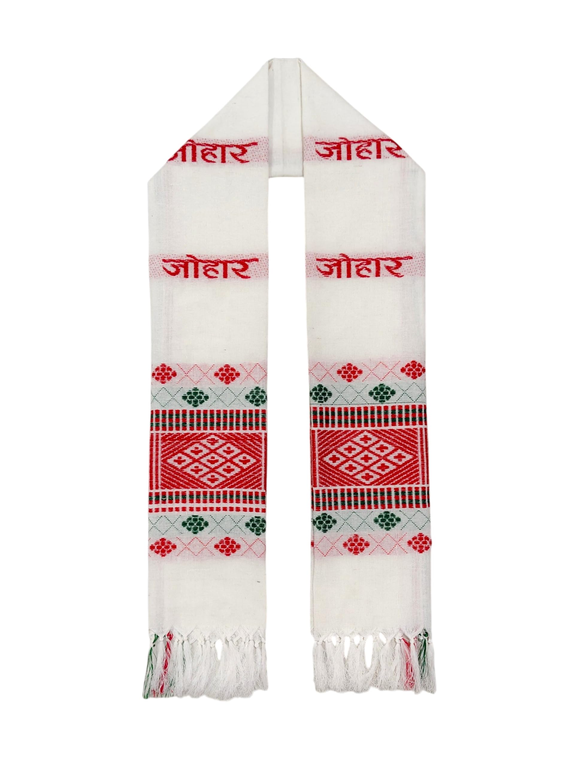 Jharkhand Traditional Johar Gamcha White Red and Green (Pack of 1)-picture-49