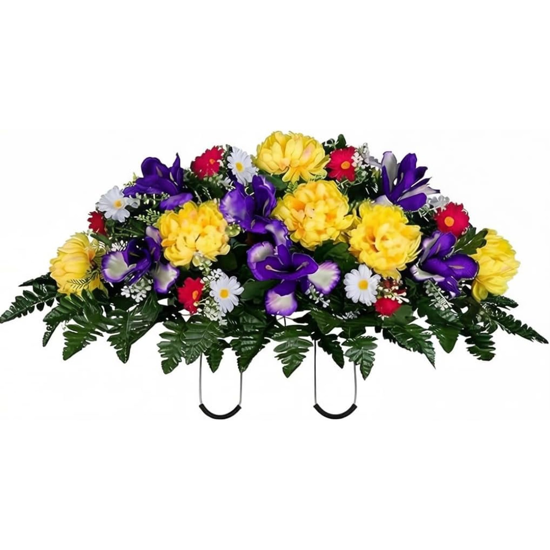 Faticenic 26x14 Artificial Silk Grave Flowers, Realistic Cemetery Floral Arrangement for Tombstone Saddle