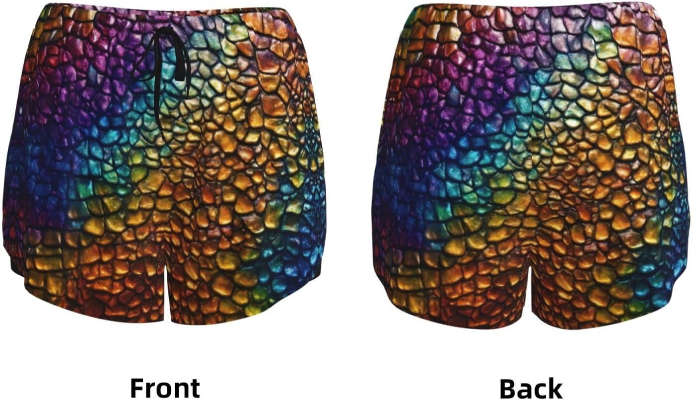 Classic Snake Skin Print Women's Running Shorts,Athletic Shorts with Elastic Pockets,for Yoga,Jogging and Fitness