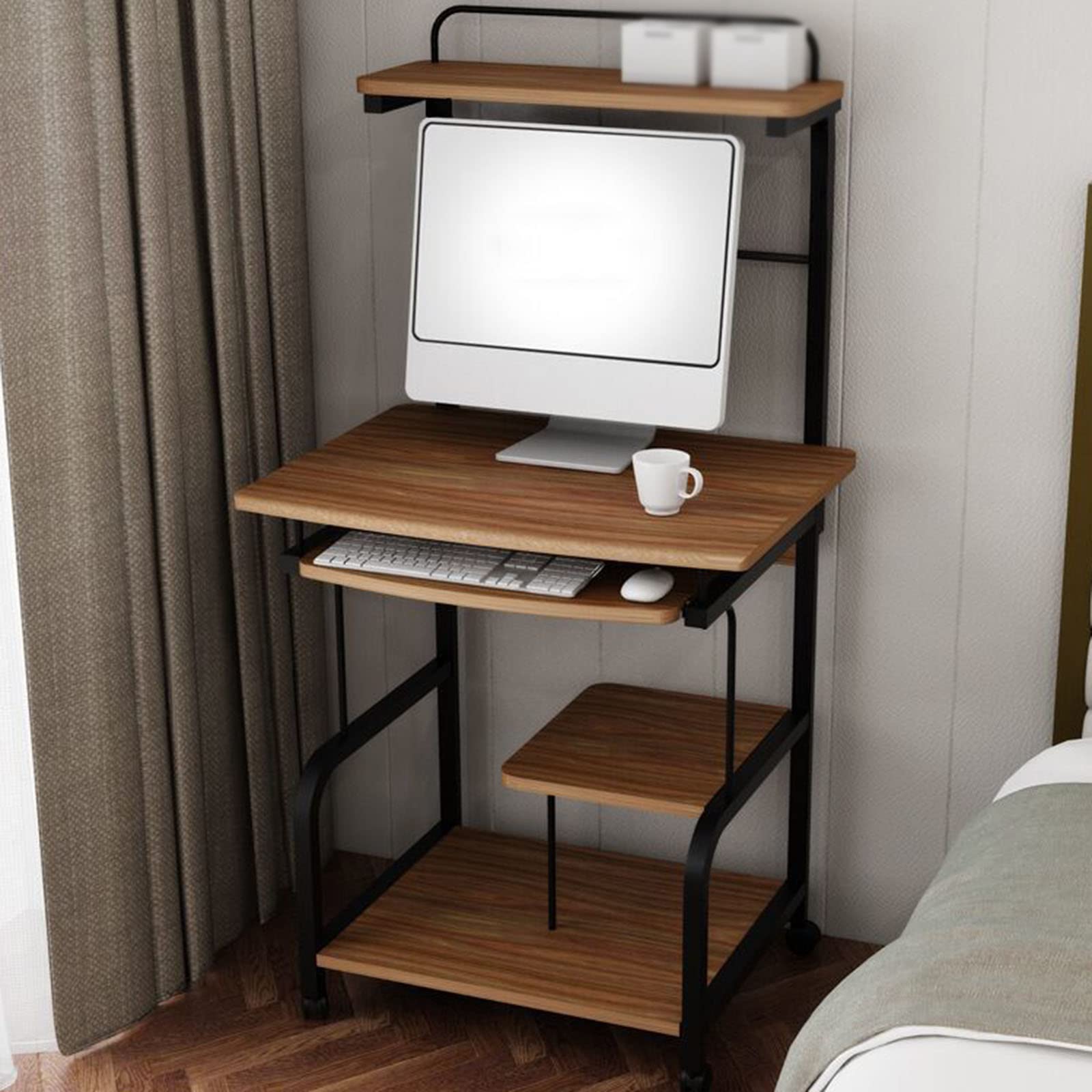 ASerZenith Removable Computer Desk, Simple Bedside Writing Desk Desk With Wheels,Portable Work Writing Study Desk For Study,Walnut-60 * 48Cm