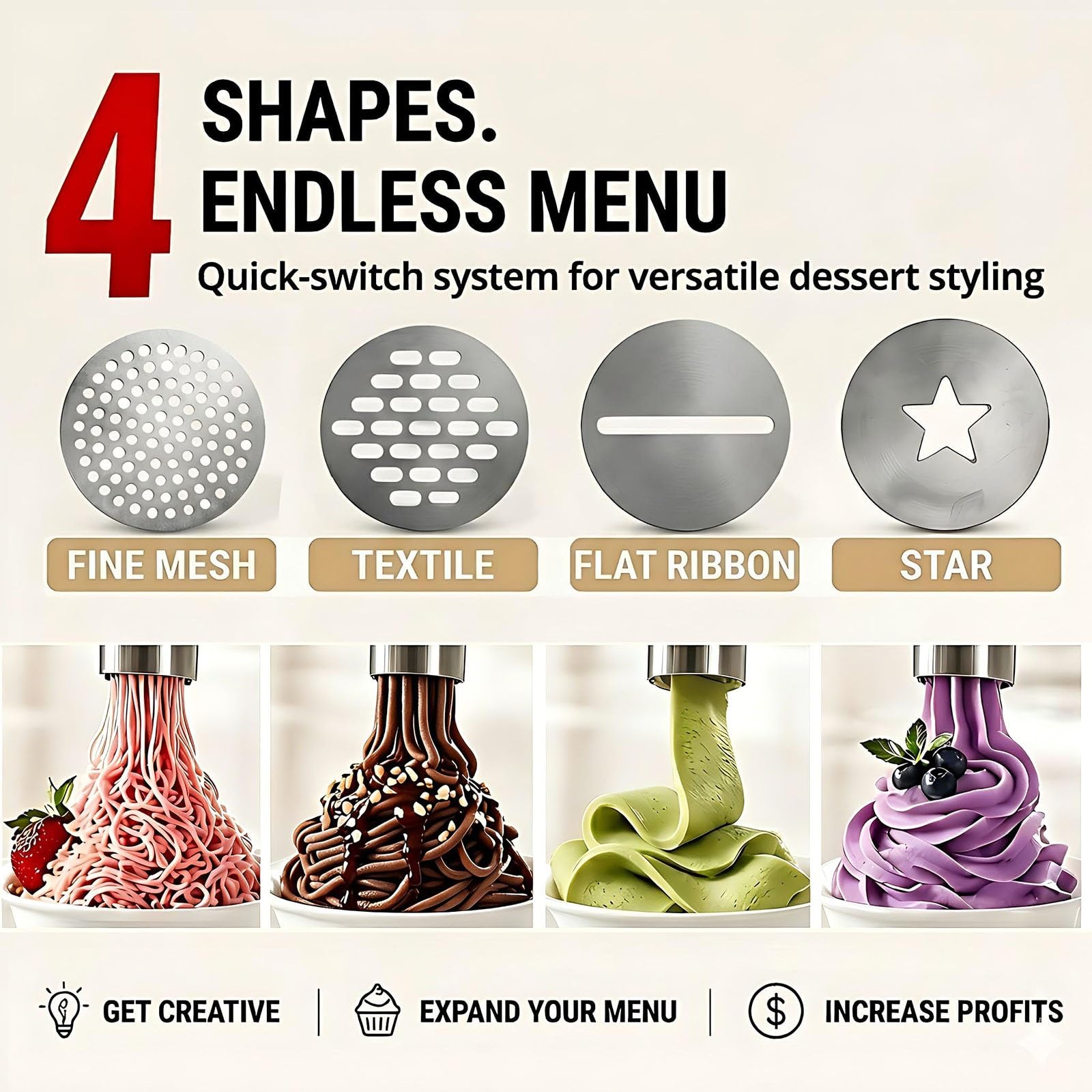 Machine à Glace Spaghetti Virale pour Desserts TikTok, Presse à Gelato Rapide en 6s, Équipement Professionnel pour Food Trucks et Création de Menus de Mariage(Red)