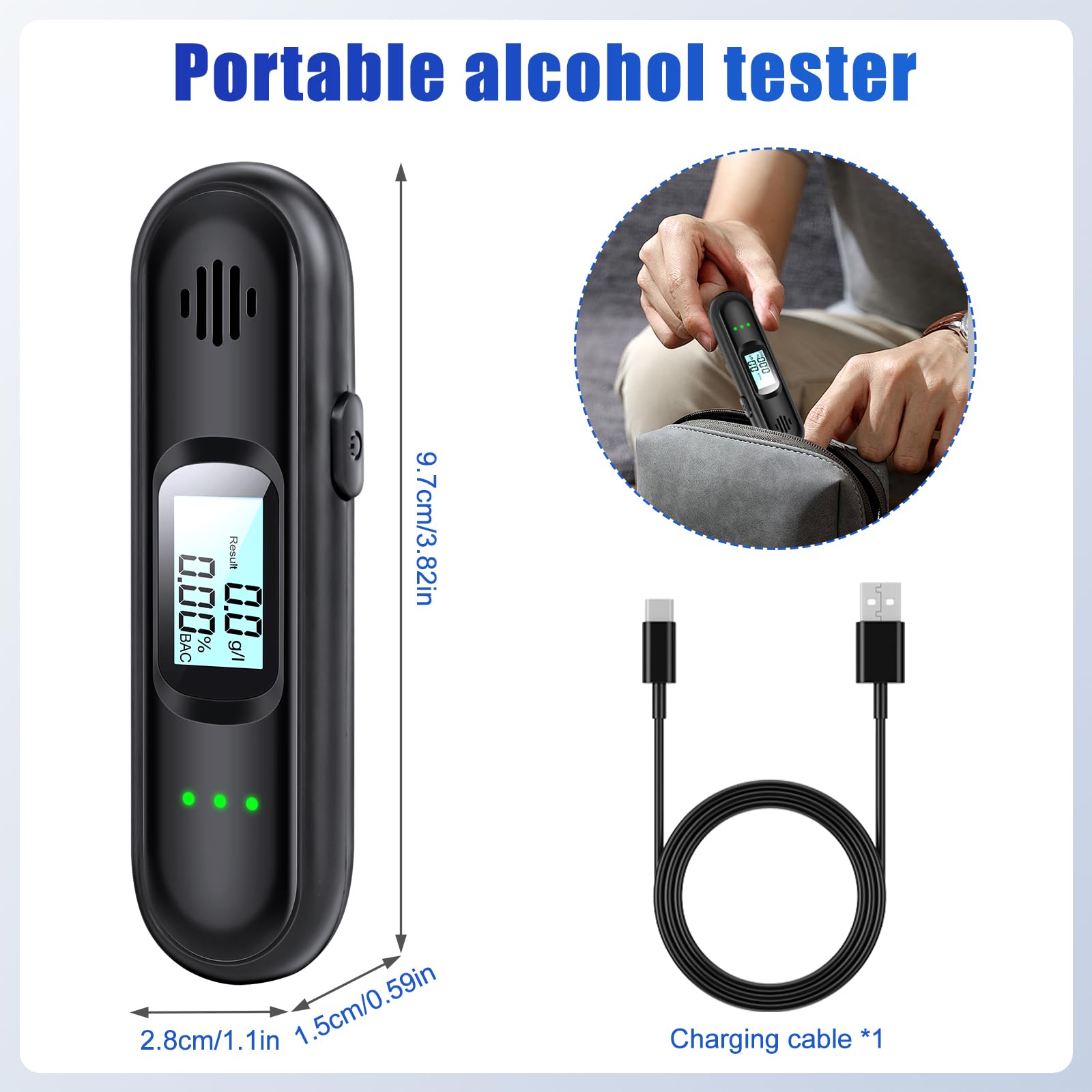 Alcoholimetro, Mini Alcoholimetro Digital Homologado, Sensor Semiconductor Probador de Alcohol con Pantalla LCD, Alcoholímetro con Función de Alarma para Uso Doméstico y Profesional