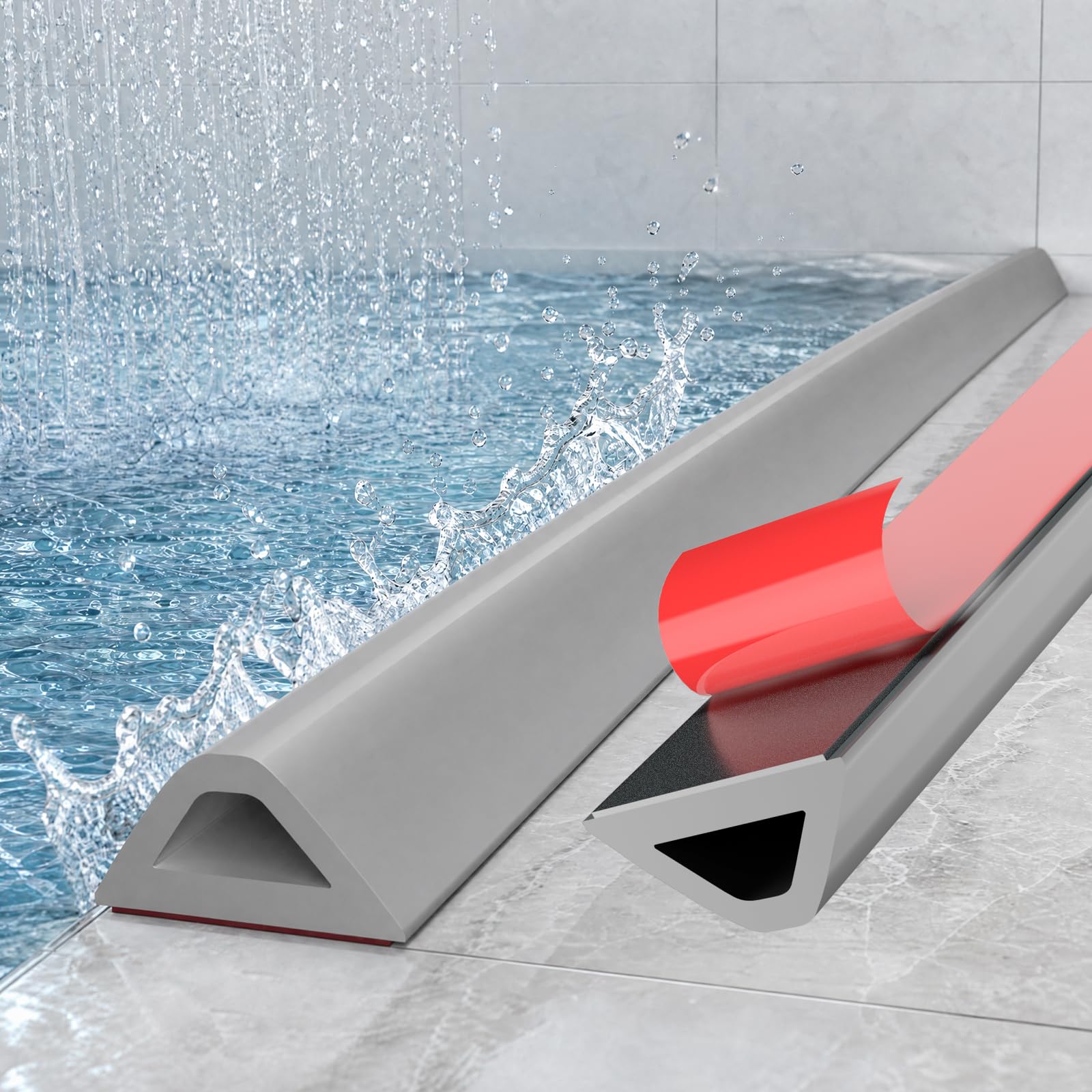 alophoty Shower Threshold Water Dam Barrier - 39" Collapsible Self-Adhesive Silicone Water Stopper for Walk-in Shower, Wet &amp; Dry Separation for Bathroom &amp; Kitchen, ADA Accessible, Gray