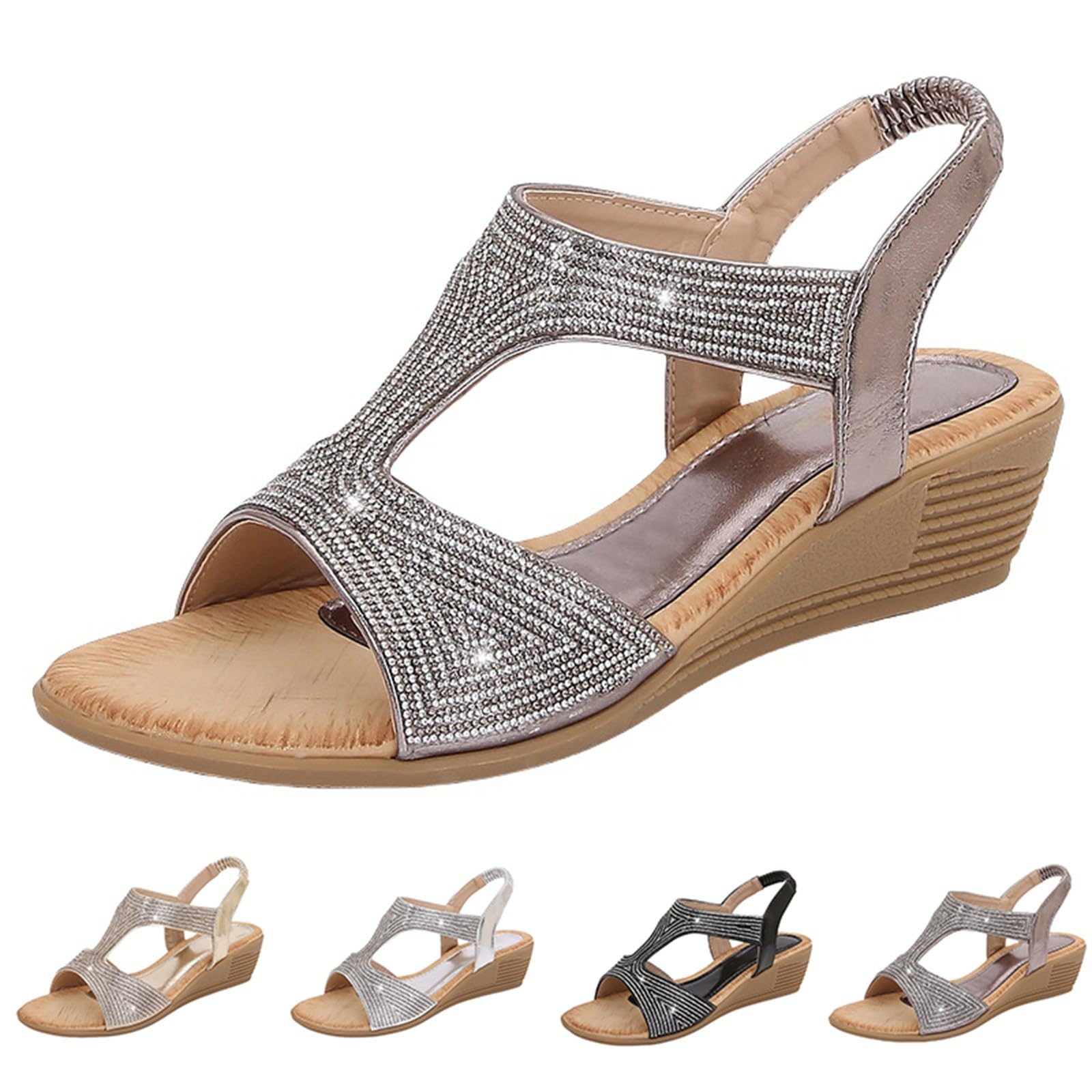Scarpe Donna Eleganti Basse Estive Comode Sandali da donna nuovi estivi comodi e alla retrò stile etnico leggero spiaggia vacanza tacco elastico fondo spesso Sandalo Estivo Elegante Scarpe Zeppa