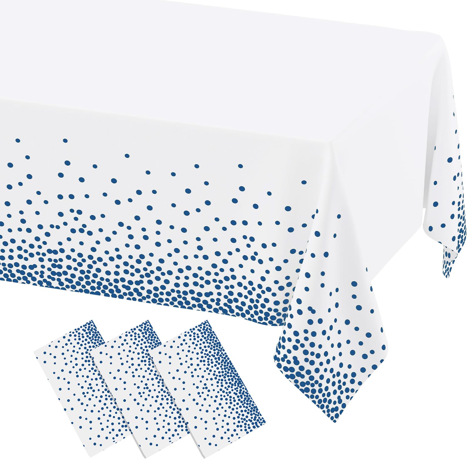 Photo 1 of misaya 3 Packs Dot Disposable Table Cloth, 54 x 108 Inch Waterproof Plastic Tablecloth, Rectangle Navy Dots in White Table Covers for Picnic, Birthday, 4th of July Party