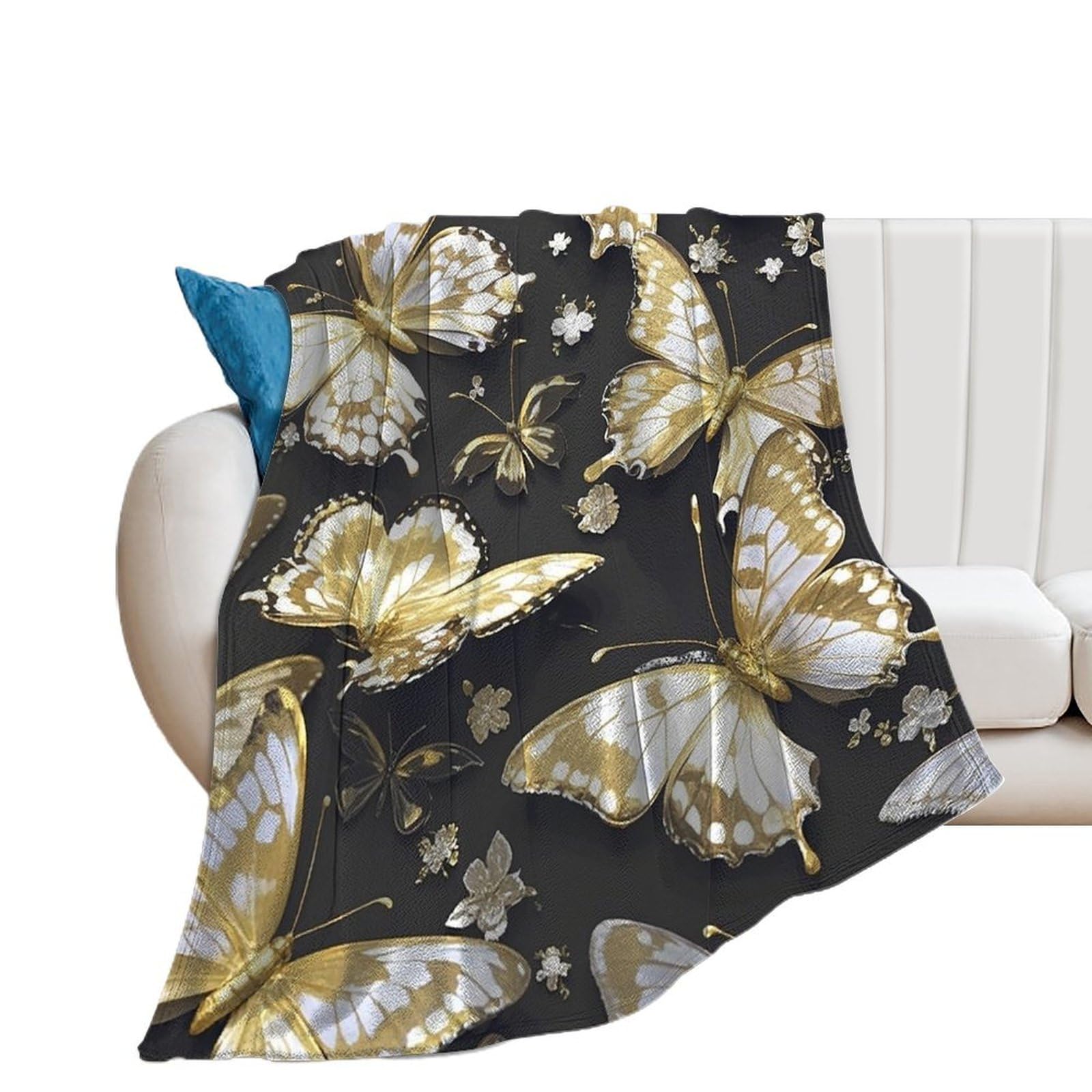 Couverture flanelle ultra douce isolation thermique optimale, plaid canapé peluche motif papillon