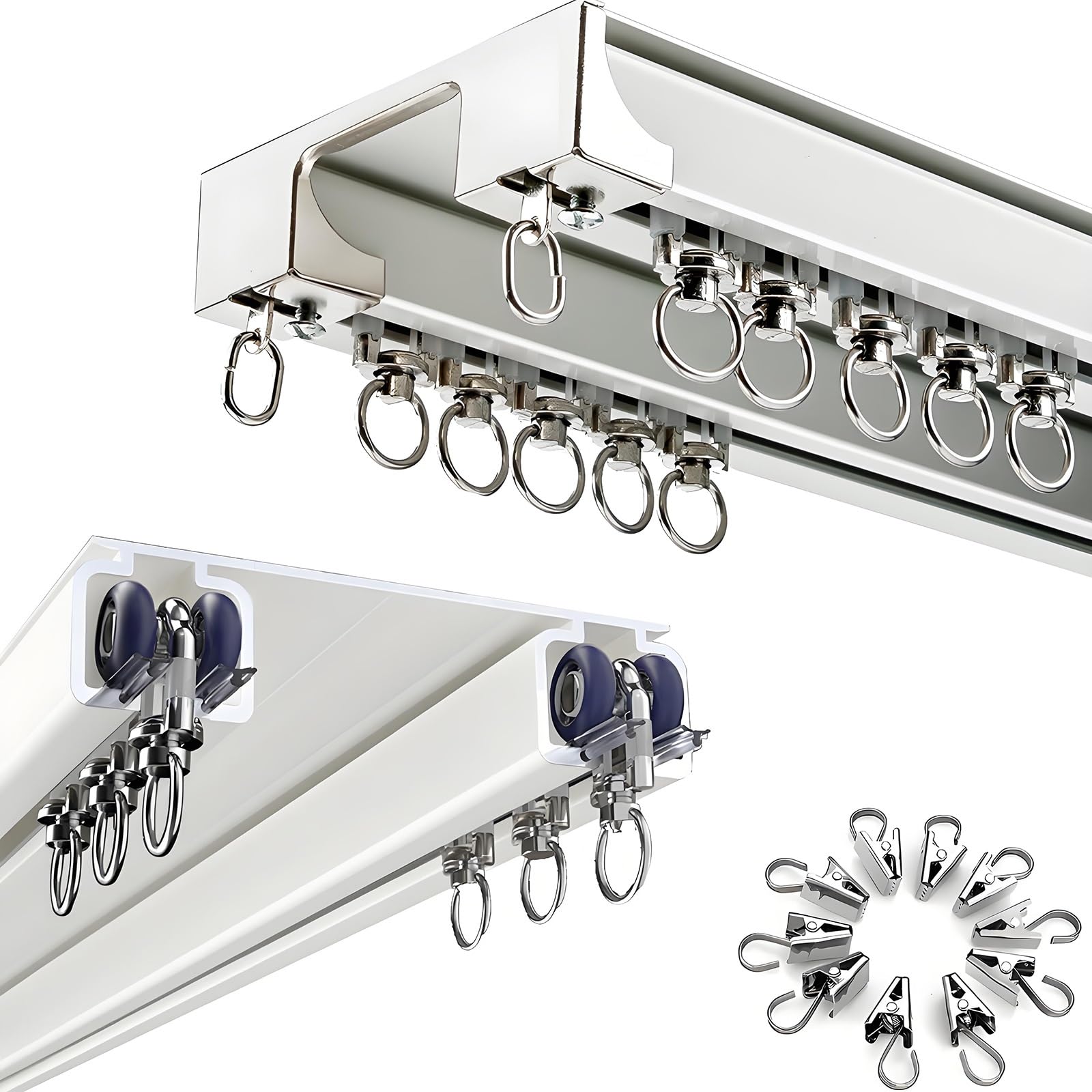Sistema de riel de techo doble de aluminio blanco de 240 cm para separar salones y dormitorios