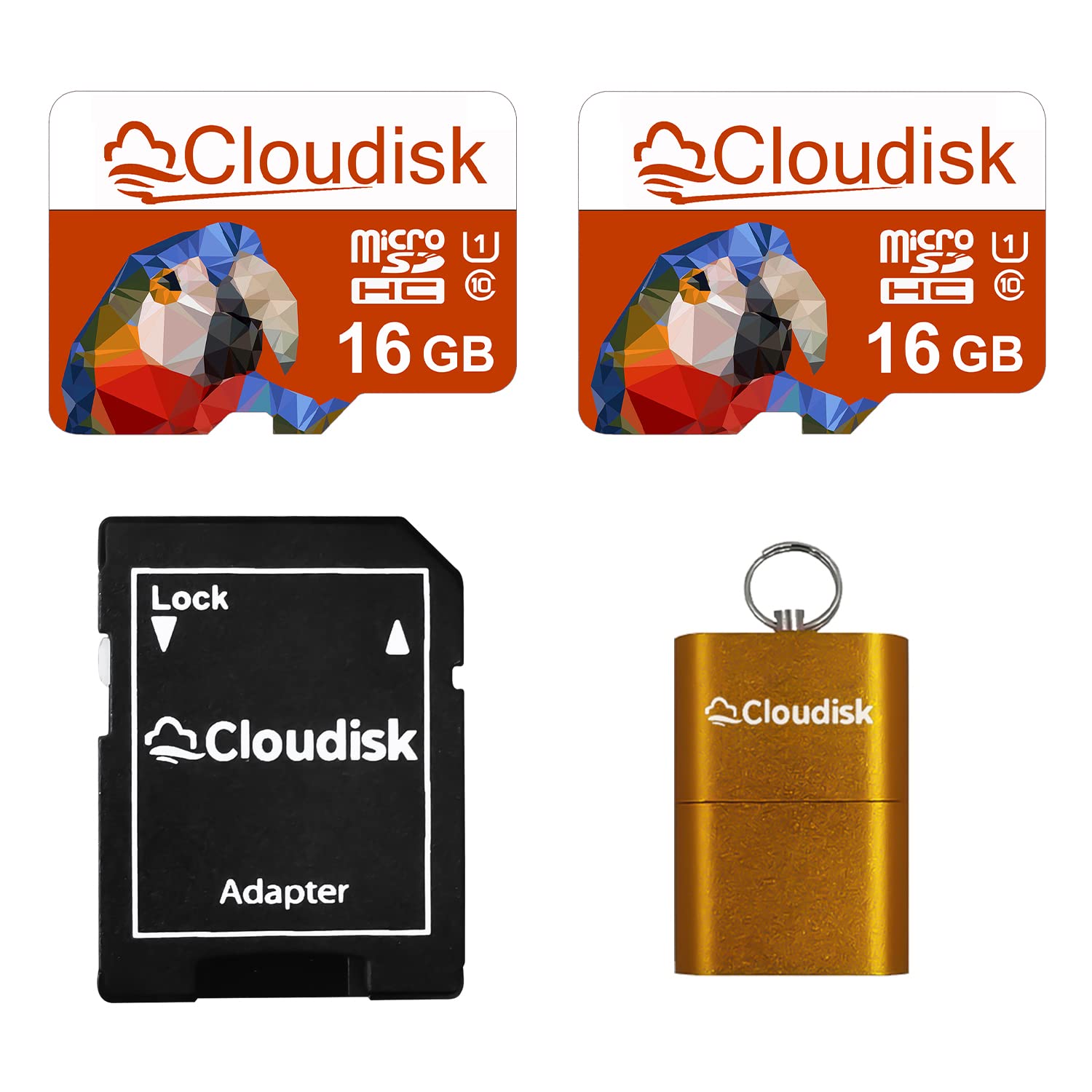 Cloudisk 2Pack Micro SD 16GB Card MicroSD Memory Card SDHC U1 C10 Parrot-Prime with SD Adapter and Card Reader(16GB)