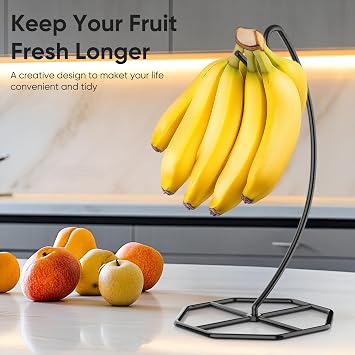 Beesini 2 Pack Banana Hanger, Banana Tree Holder Metal, Banana Stand Holder, Holds Up to 15LB Banana or Grape, Banana Rack for Kitchen Counter, Black