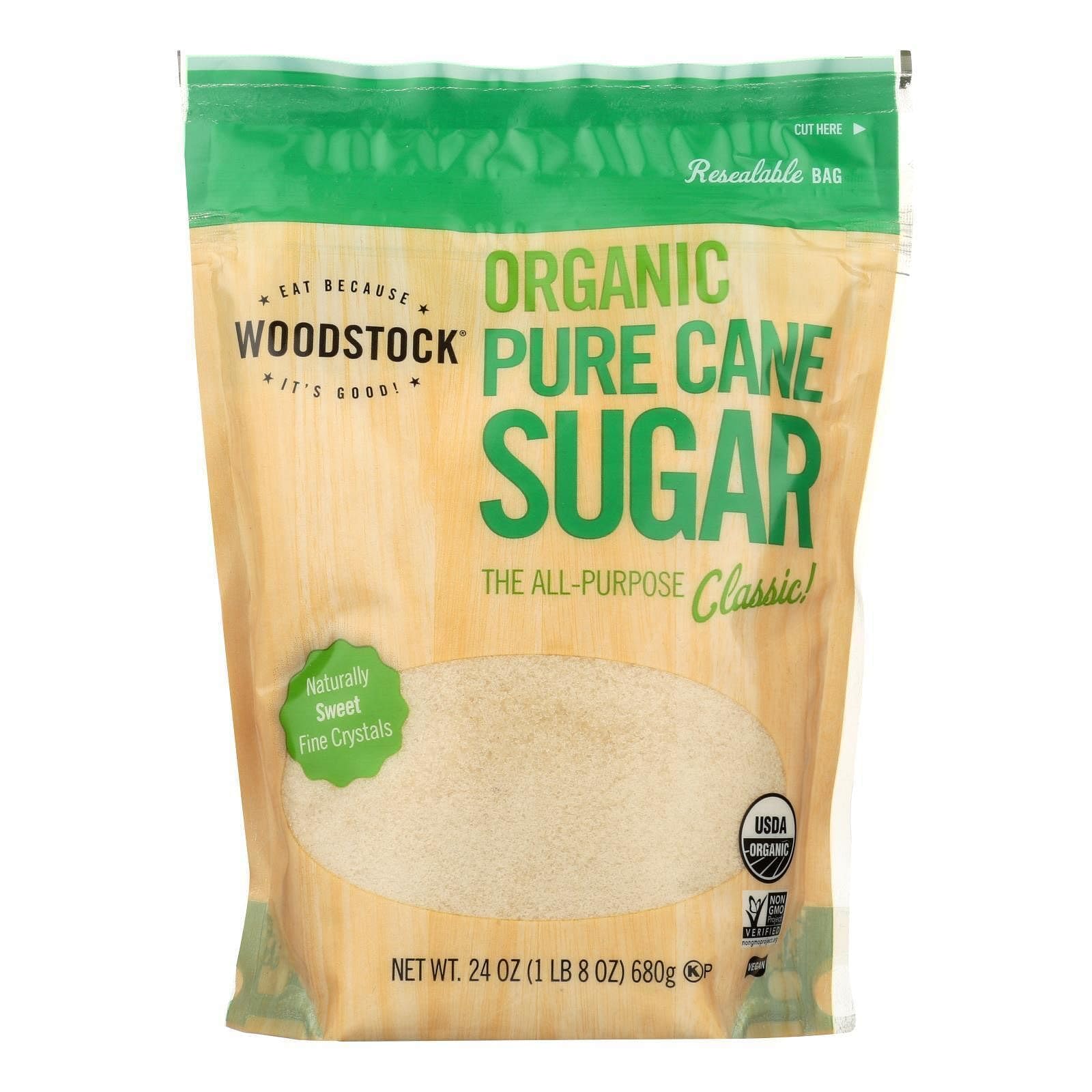 Woodstock Farms Organic Pure Cane Sugar, 24 Ounce -- 12 per case.