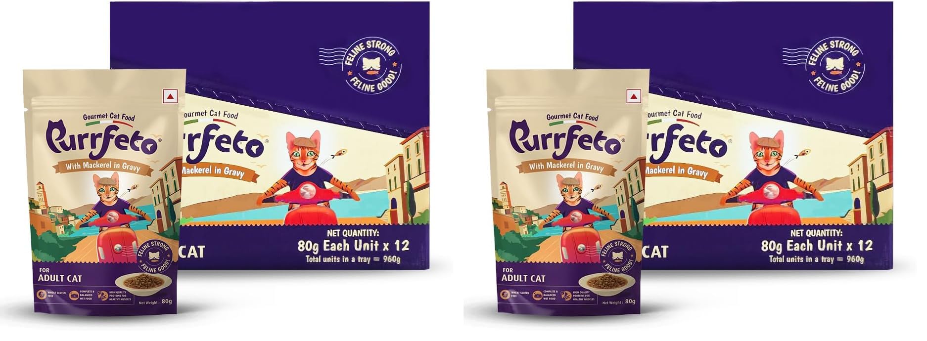 Purrfeto Adult Wet Cat Food | Mackerel in Gravy |80 GMS (Pack of 24)| Gluten Free | Supports Hydration | Highly Palatable