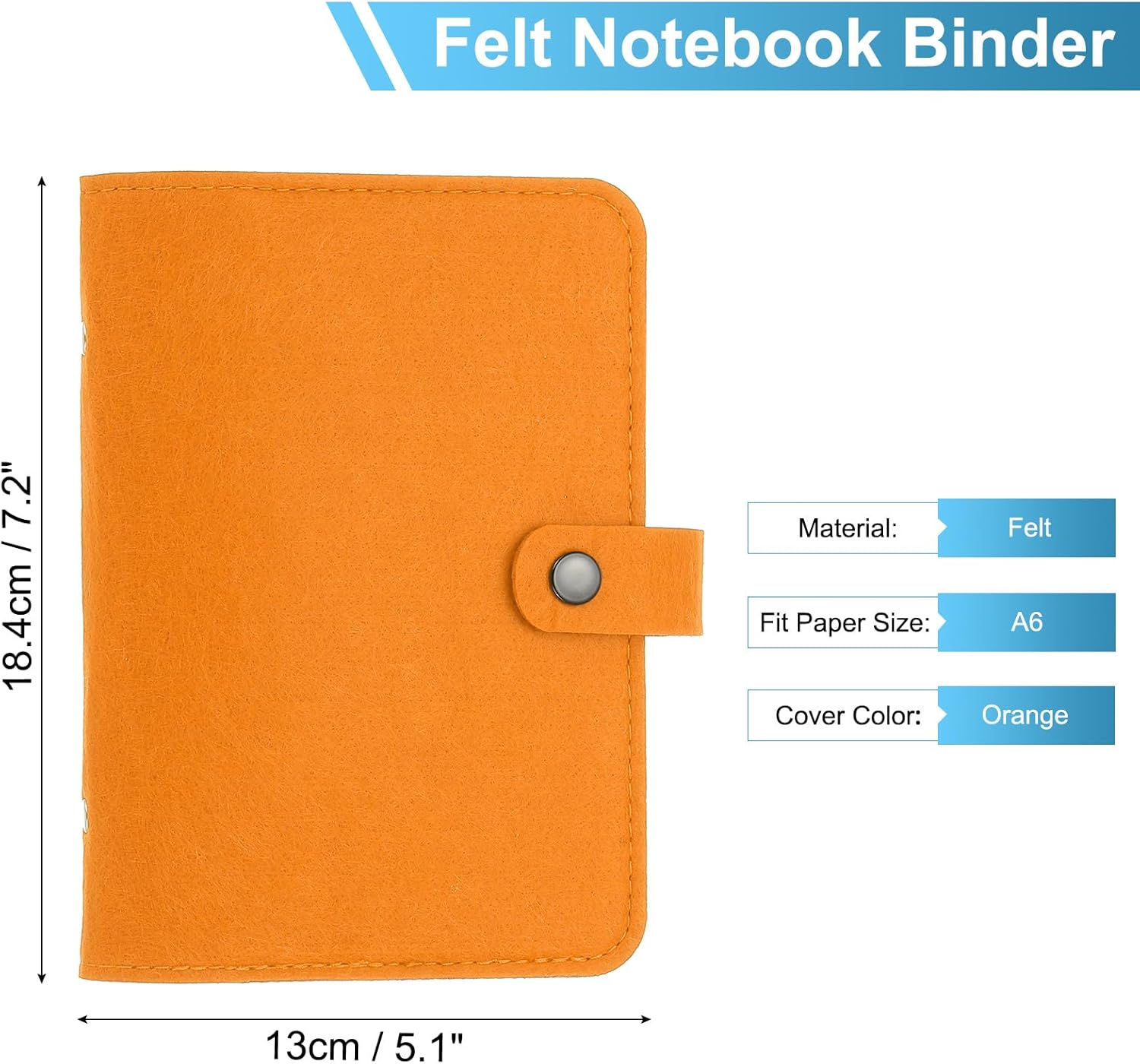 PATIKIL A6 Felt Binder, 6 Ring Soft Cover Refillable Notebook Binder with Pocket for Filler Paper Budget Journal Diary Accessories, Orange - Image 2